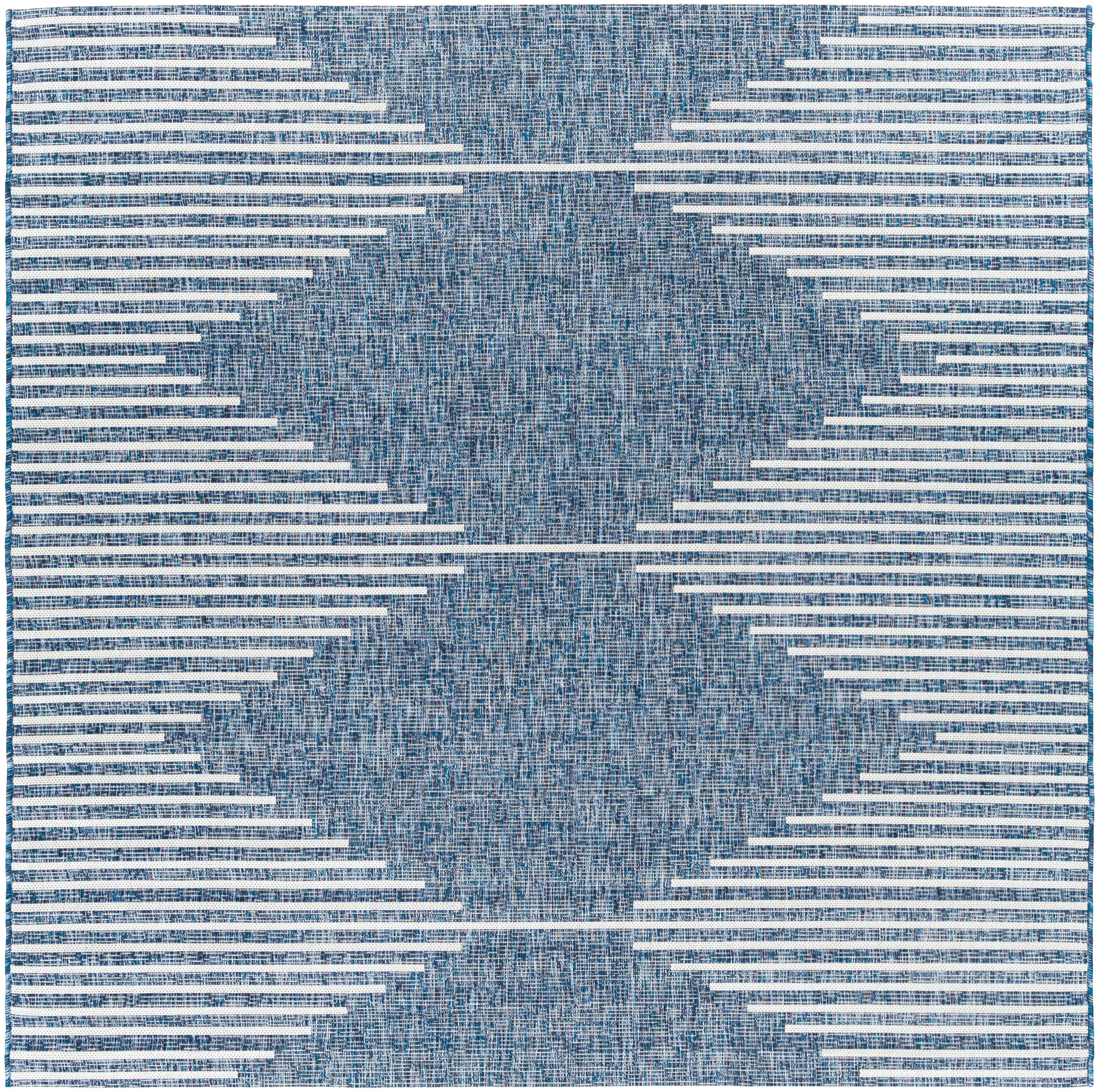 Square Blue Synthetic Easy Care Outdoor Rug 6'7" x 6'7"