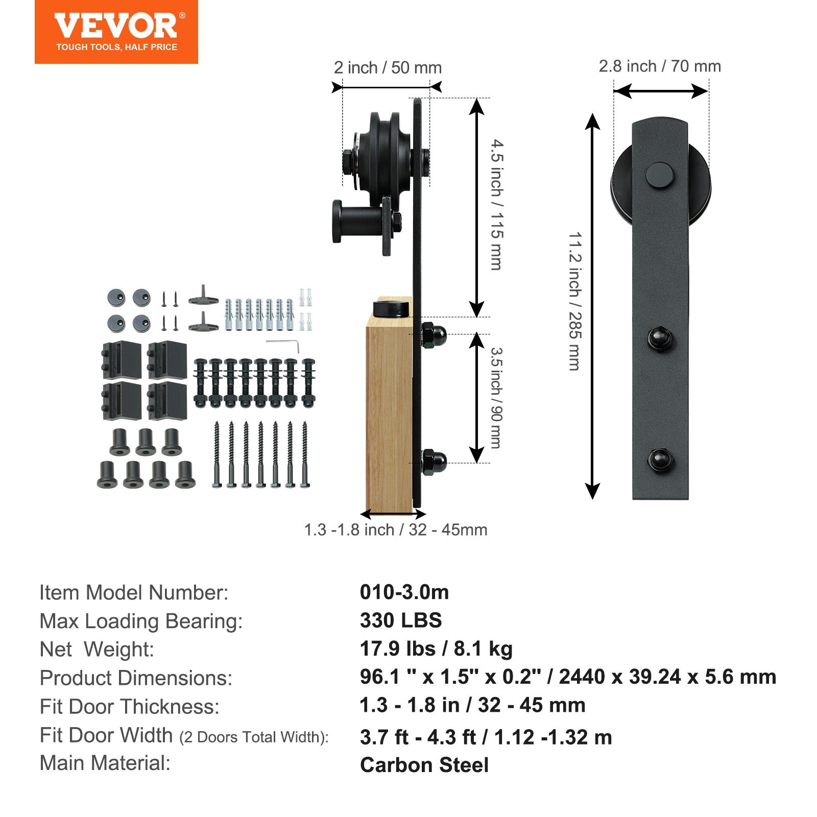 VEVOR Black Steel Single Door Barn Door Hardware Kit Standard Single