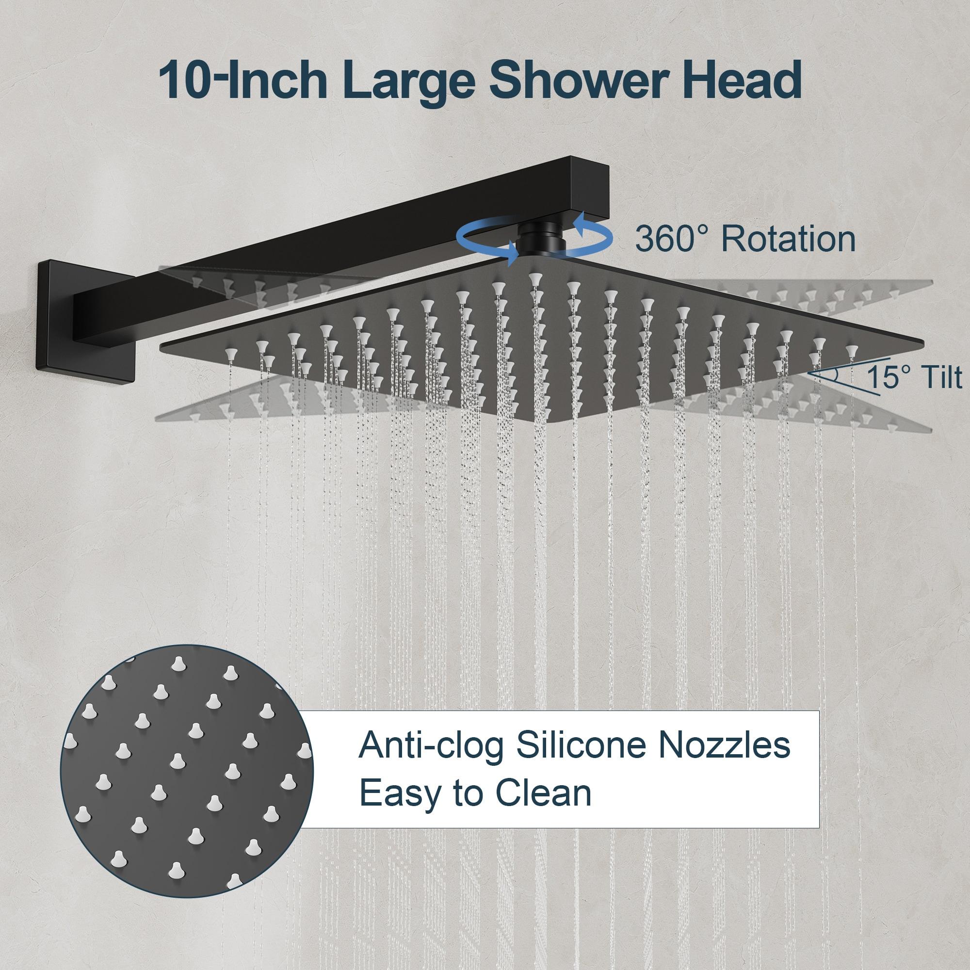 GRANDJOY Complete Shower System, 10" and 6" Dual Wall Mount Rain Shower Faucets with Handheld Shower Spray, High Pressure in Matte Black
