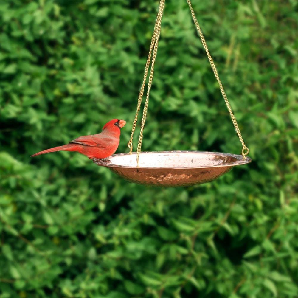 Good Directions Pure Copper Hanging Bird Bath, 13.5” Diameter, Features a Brass Chain, Bird Feeder