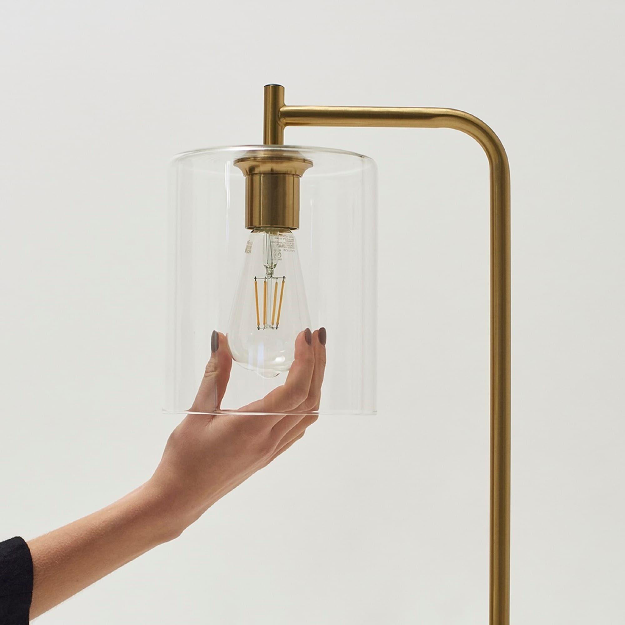 Brightech Elizabeth 66 in. Brass Industrial LED Floor Lamp with Glass Shade and Edison Bulb, Gold