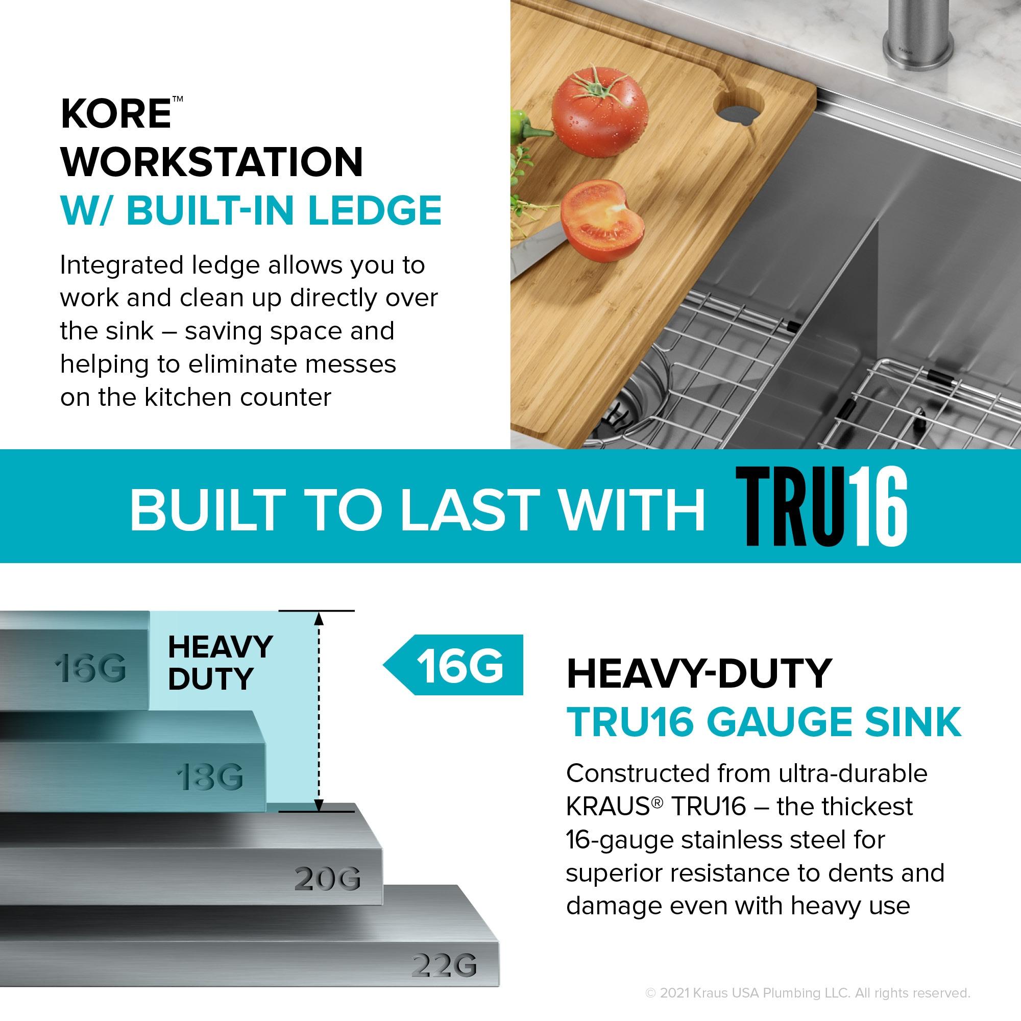 Kraus KRAUS Kore™ 30" L Undermount Workstation 16 Gauge Stainless Steel Double Bowl Kitchen Sink KWU112-30