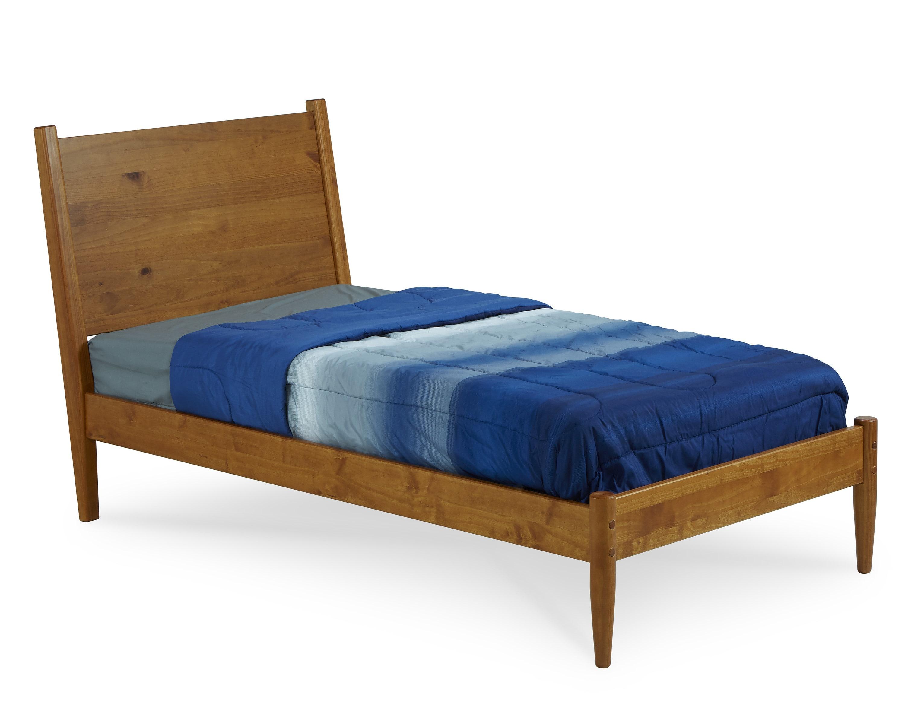 Camaflexi Mid Century Platform Bed Wood Panel Bed Frame with Headboard, Twin, Castanho