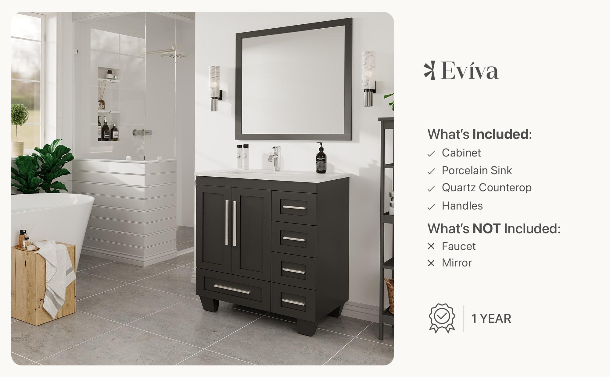 Eviva Loon 30"W x 22"D Espresso Bathroom Vanity with White Carrara Quartz Vanity Top and Rectangular Undermount Sink