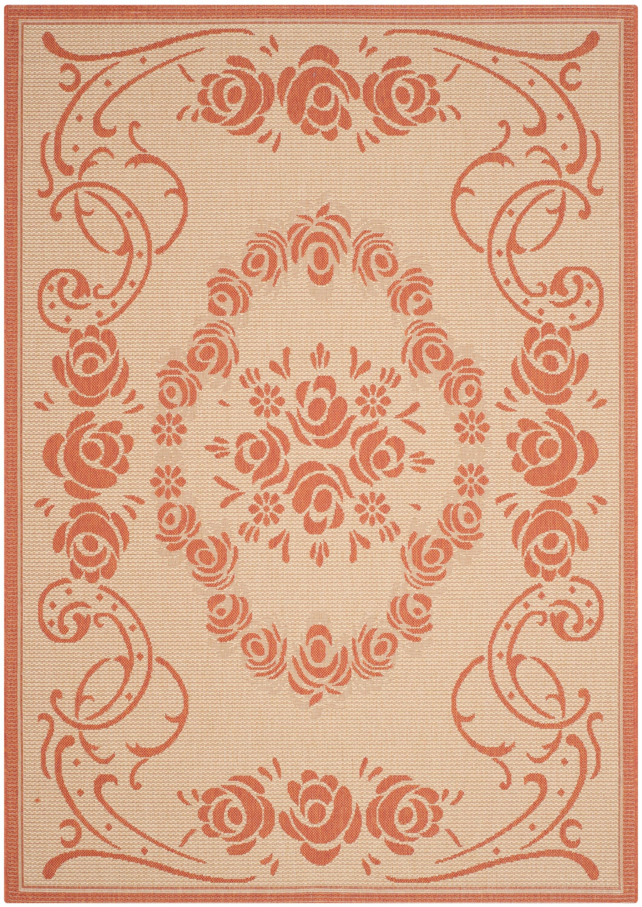 SAFAVIEH Courtyard Elena Traditional Floral Indoor/Outdoor Area Rug, 5'3" x 7'7", Natural/Terracotta