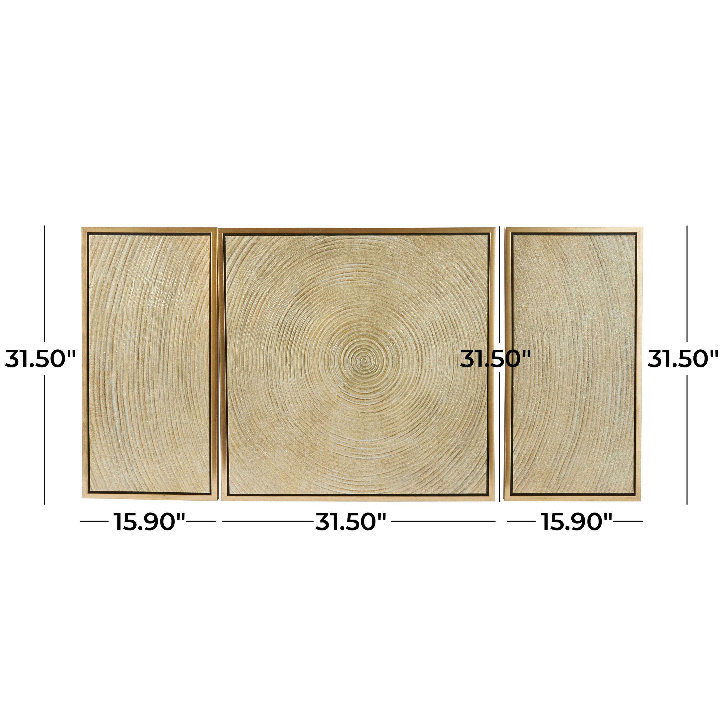 Deco 79 Canvas Starburst Living Room Framed Wall Art Ripple Canvas Wall Art with Gold Frame, Set of 3 Wall Art 32", 16", 16" W, Gold
