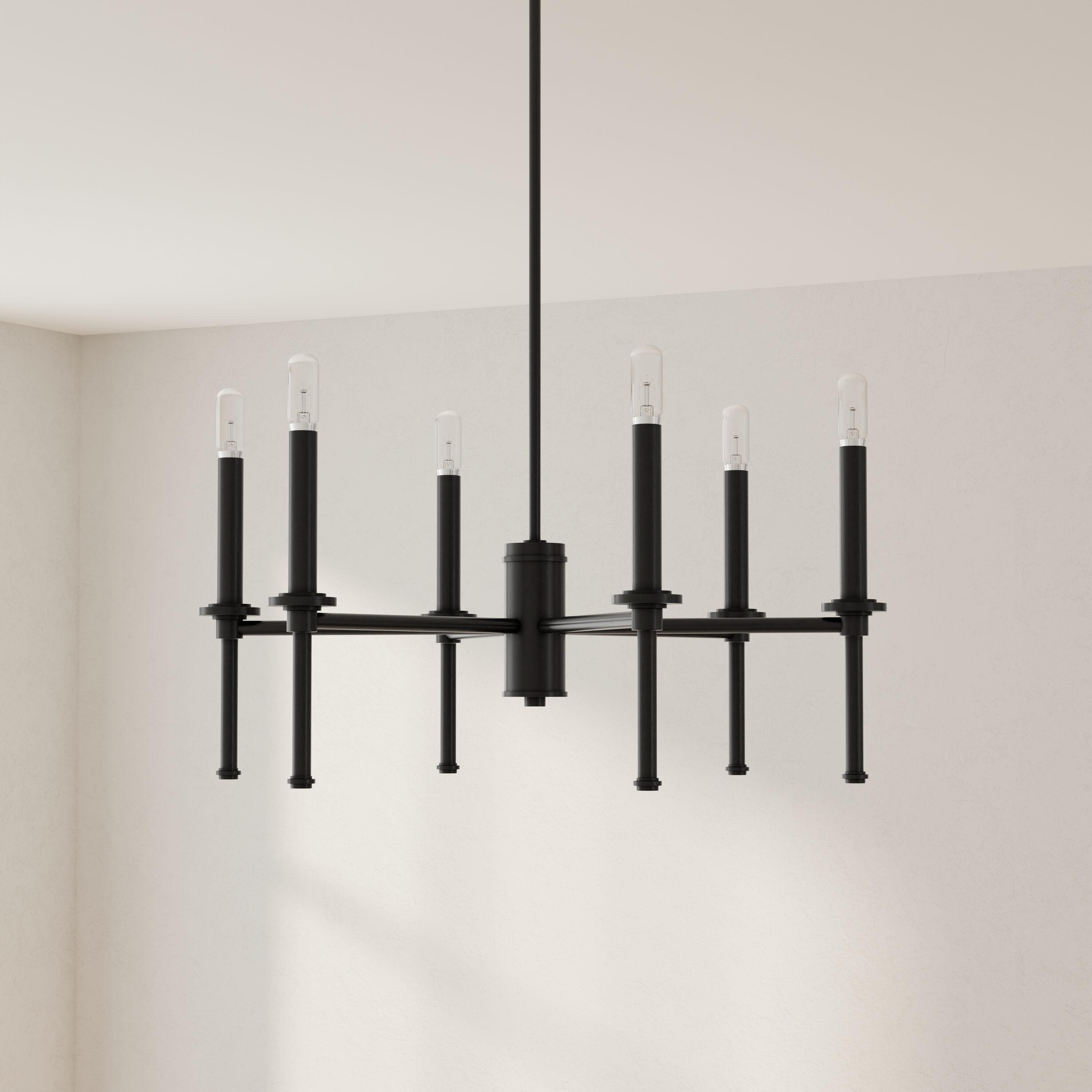 Progress Lighting Elara 6-Light Chandelier, Steel, Matte Black, Clear Glass Shades