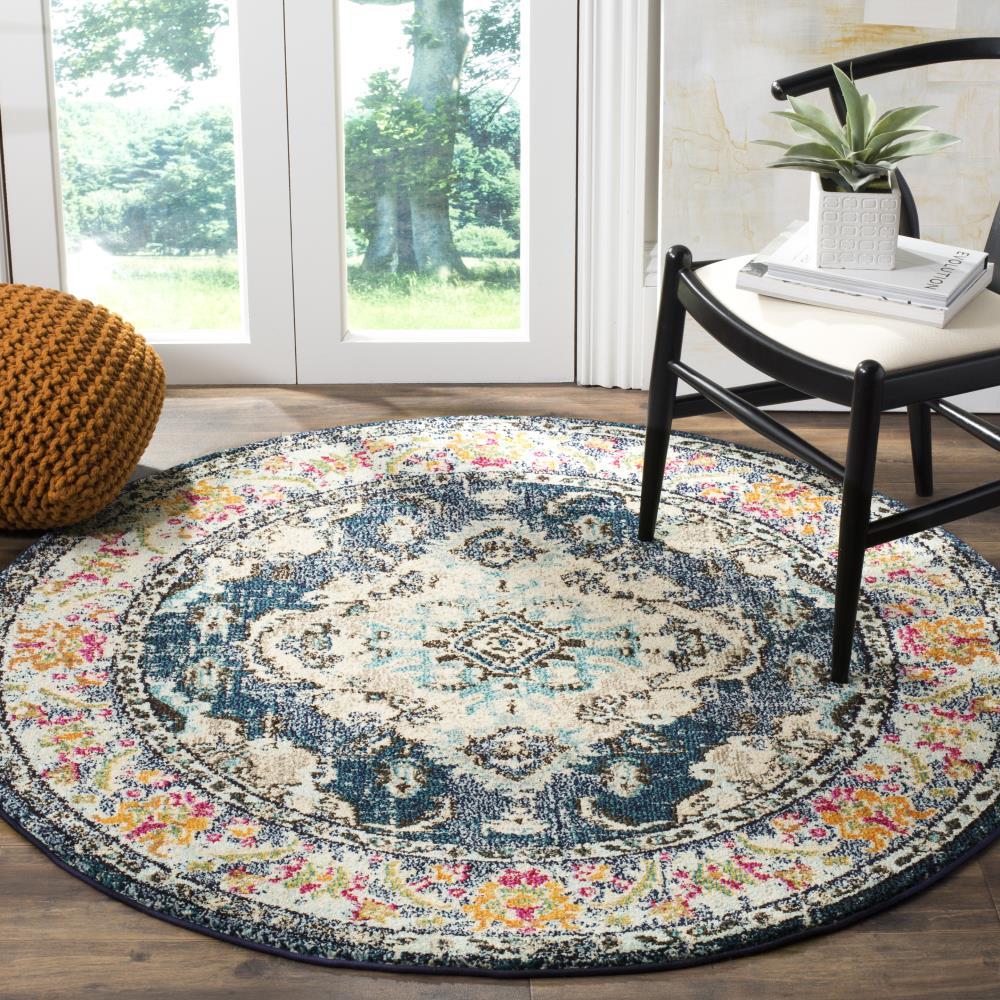 Monaco MNC243 Power Loomed Indoor Area Rug - Navy/Light Blue - 5' Round - Safavieh.