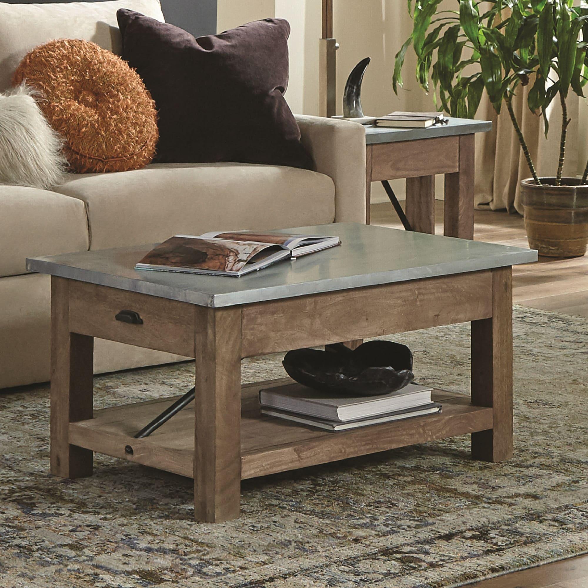 Crockett 36"W Industrial Rustic Solid Wood Frame Rectangular Coffee Table With Storage