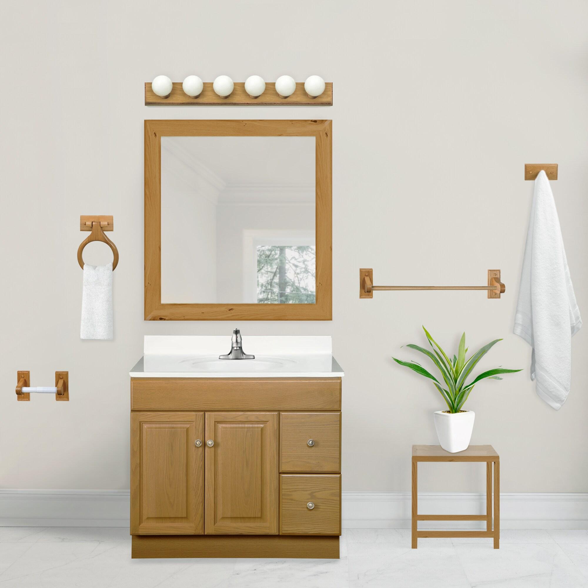 Dalton 4-Piece Bathroom Accessory Set, Honey Oak, Includes Towel Bar, Towel Ring, Toilet Paper Holder, and Robe Hook – Design House, 561258