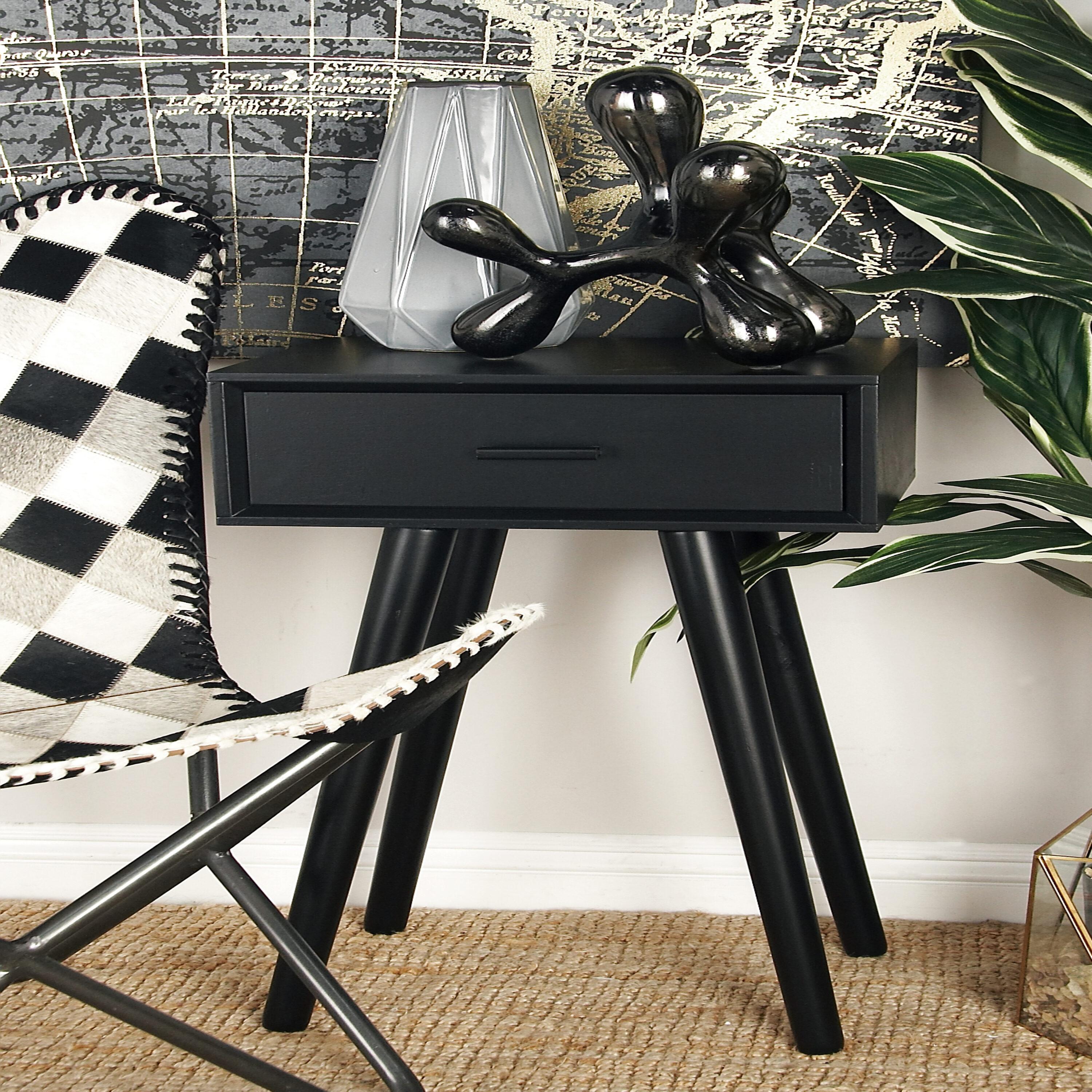 Modern Drawer Wooden Accent Table Black - Olivia & May: Compact Entryway Furniture, Single Storage