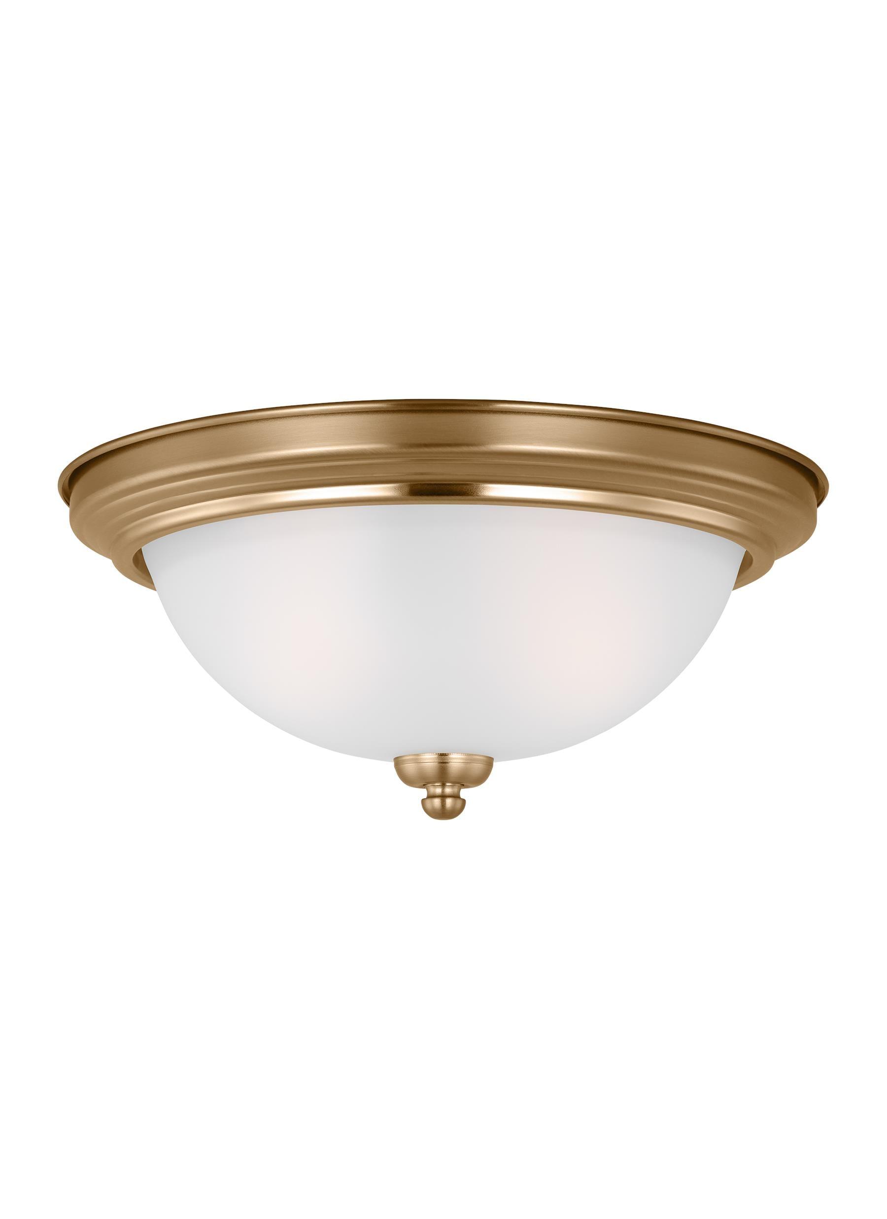 Satin Brass Geary 2-Light Flush Mount with Etched Glass Shade