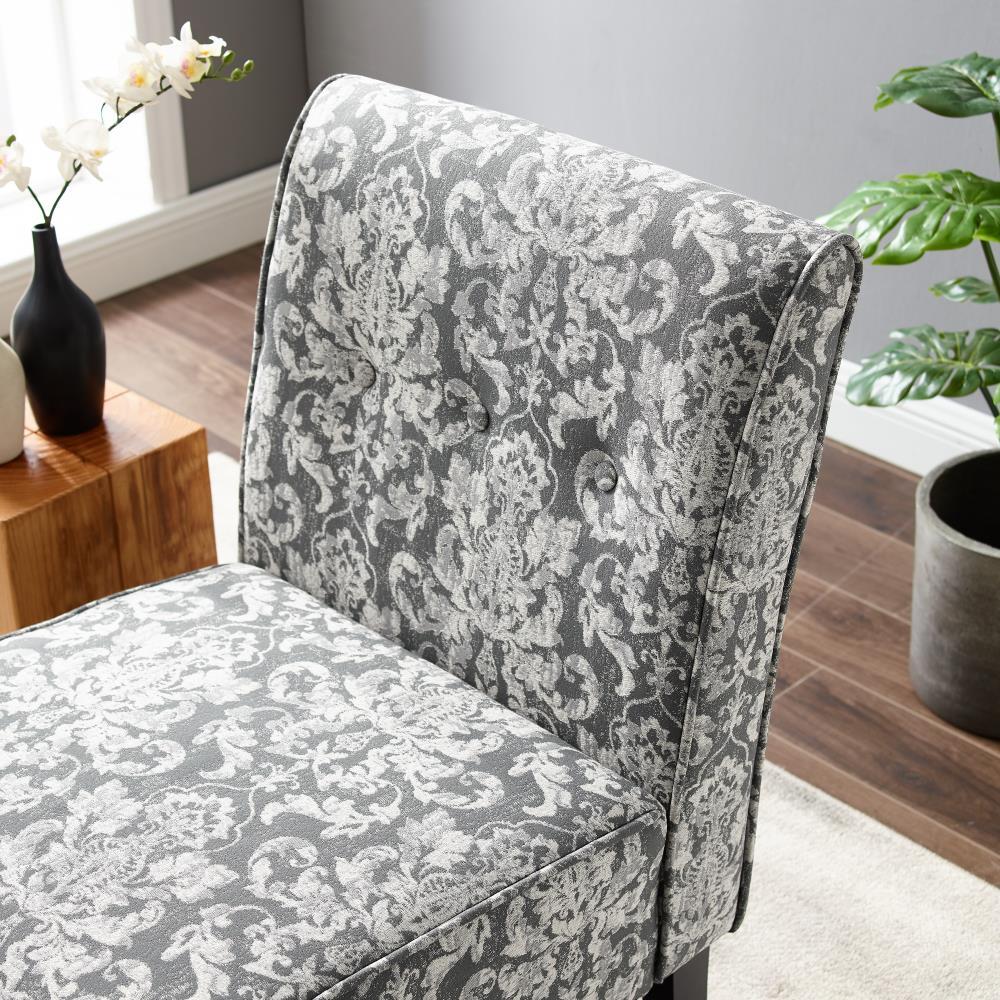 Coco Traditional Slipper Accent Chair Damask Gray - Linon: Upholstered, Tufted, Hardwood Frame