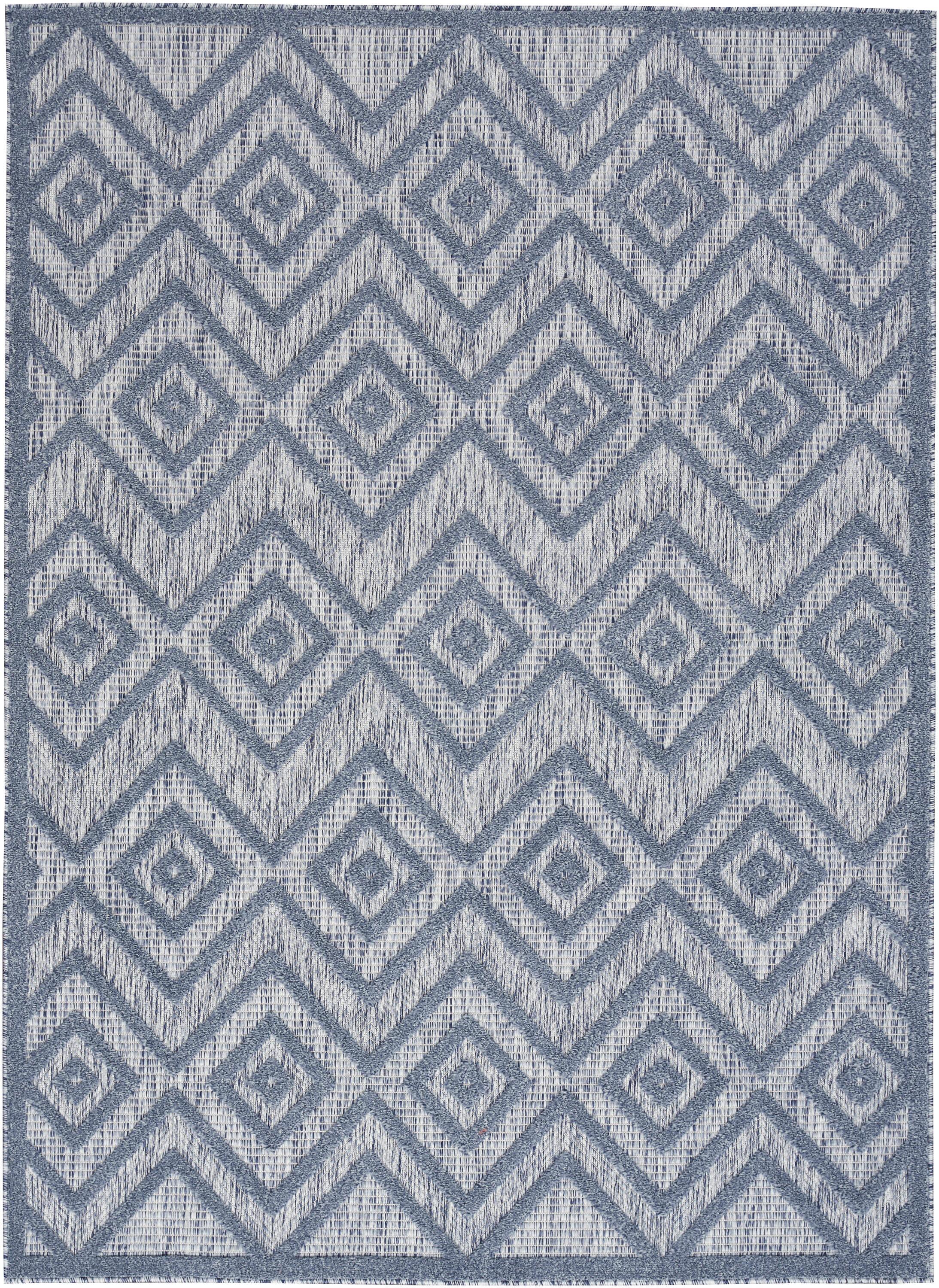 Nourison Versatile Diamond Geometric Flatweave Indoor Outdoor Area Rug Denim Blue 6' x 9'