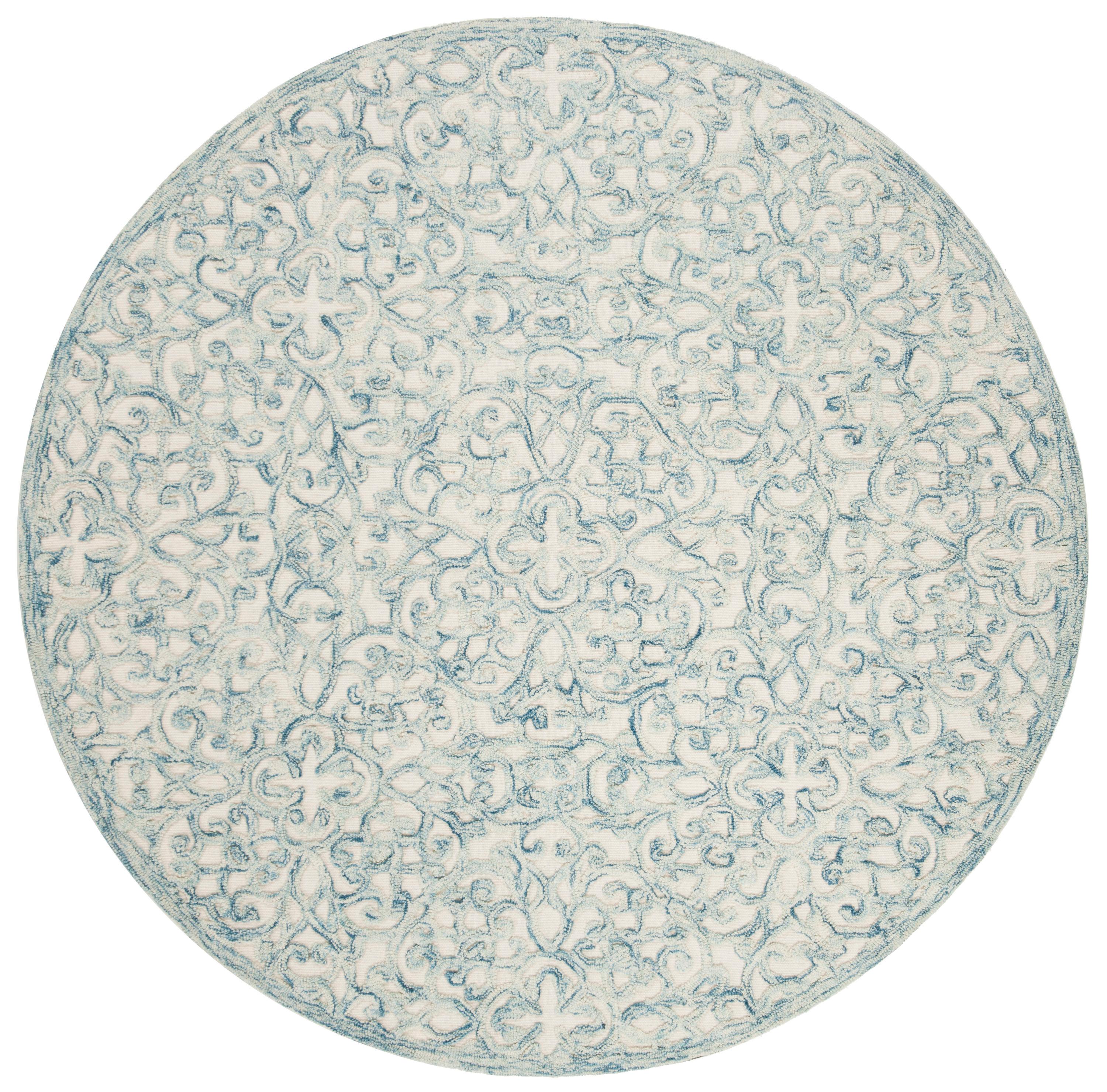 Trace TRC103 Hand Tufted Indoor Area Rug - Blue/Ivory - 6' round - Safavieh.