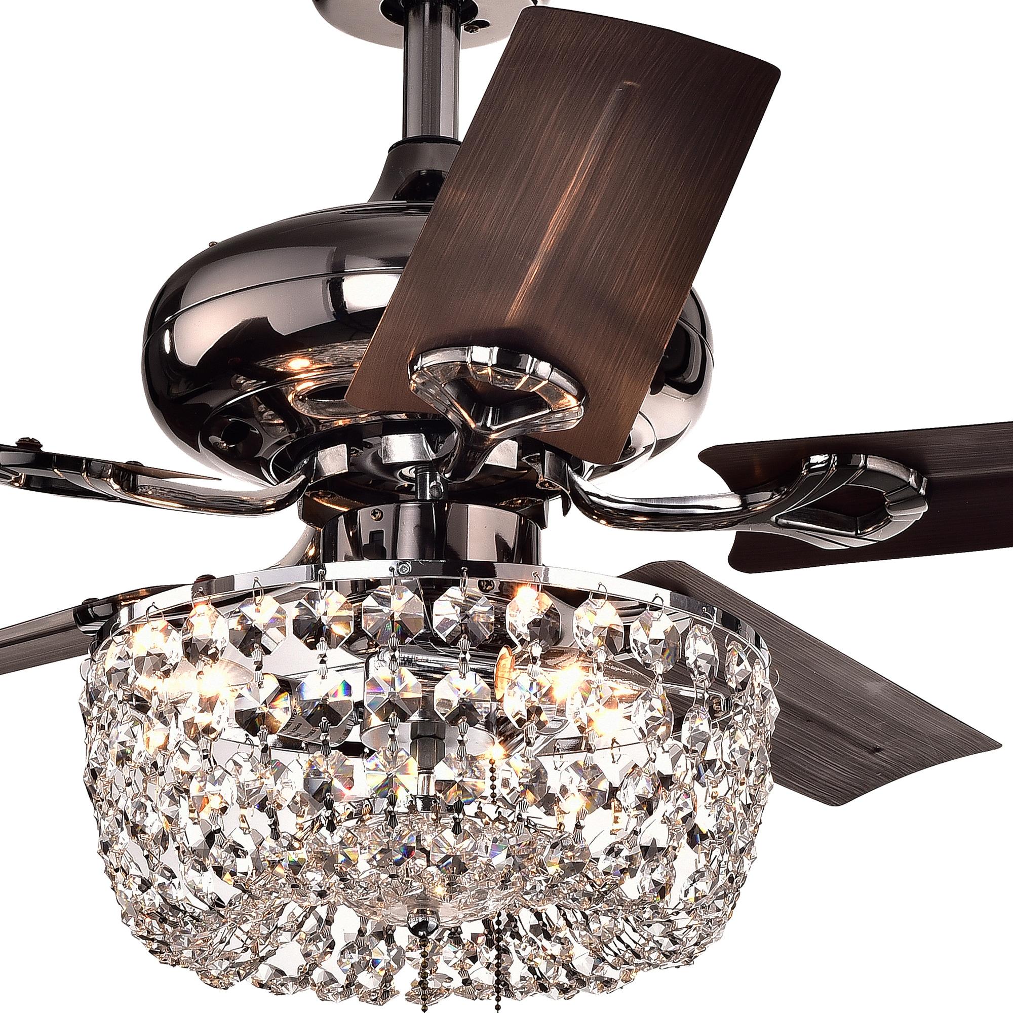 Warehouse Of Tiffany Angel 3-Light Crystal Chandelier 5-Blade Brown Ceiling Fan with Pull Chain