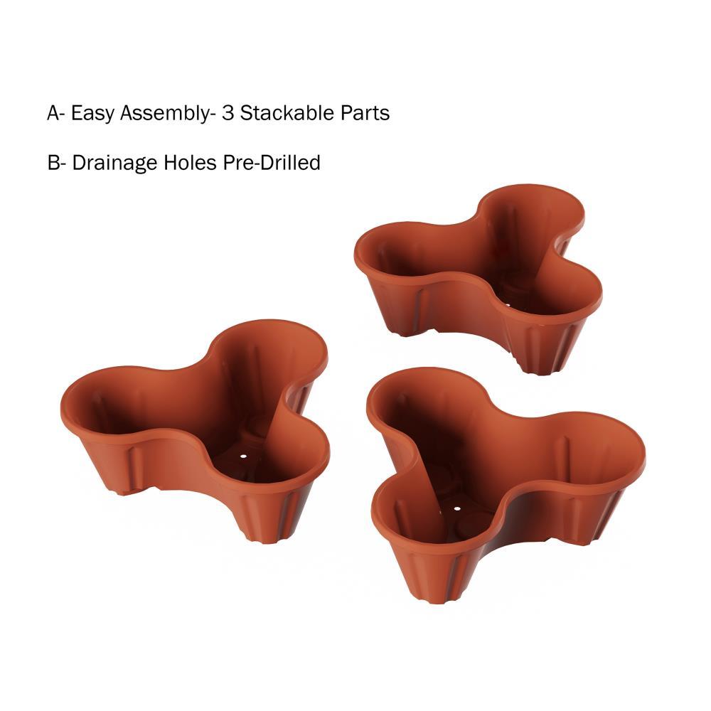 Stacking Planter Tower- 3-Tier Space Saving Flower Pots- Set of 3 Indoor/Outdoor Vertical Herb & Vegetable Garden by Pure Garden (Terracotta Colored)