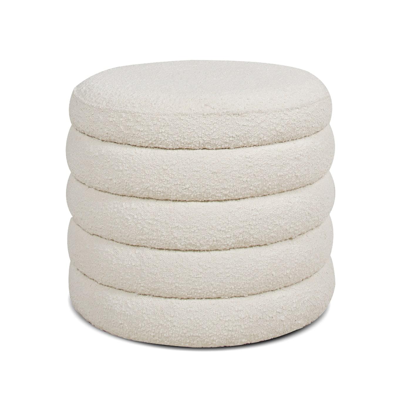 NicBex Modern 19" Round Storage Ottoman Wood Footstools with Boucle Fabric for Bedroom and Living Room, White
