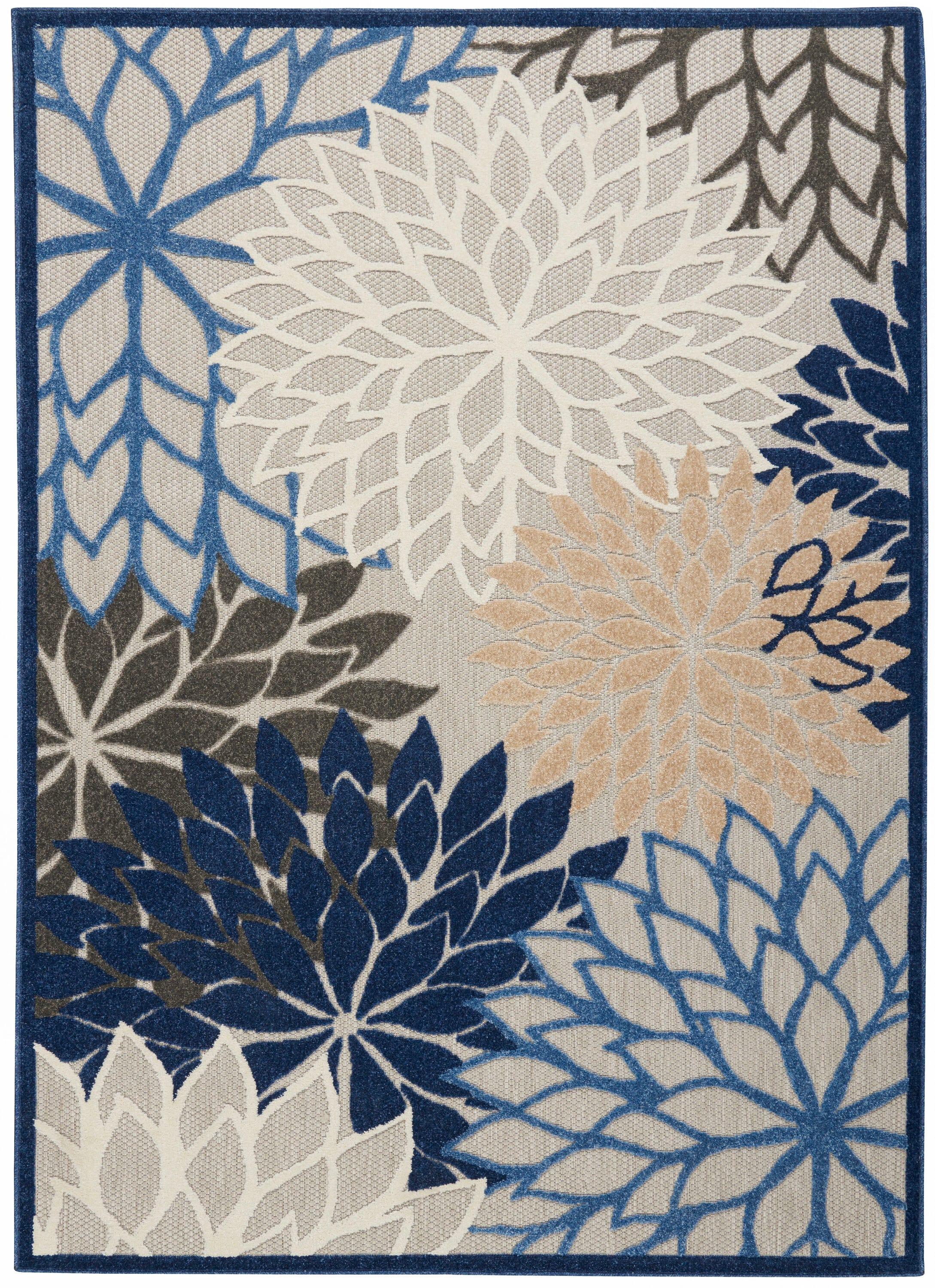 Nourison Aloha Floral Bloom Flatweave High-Low Indoor Outdoor Area Rug Blue/Multicolor 3'6" x 5'6"