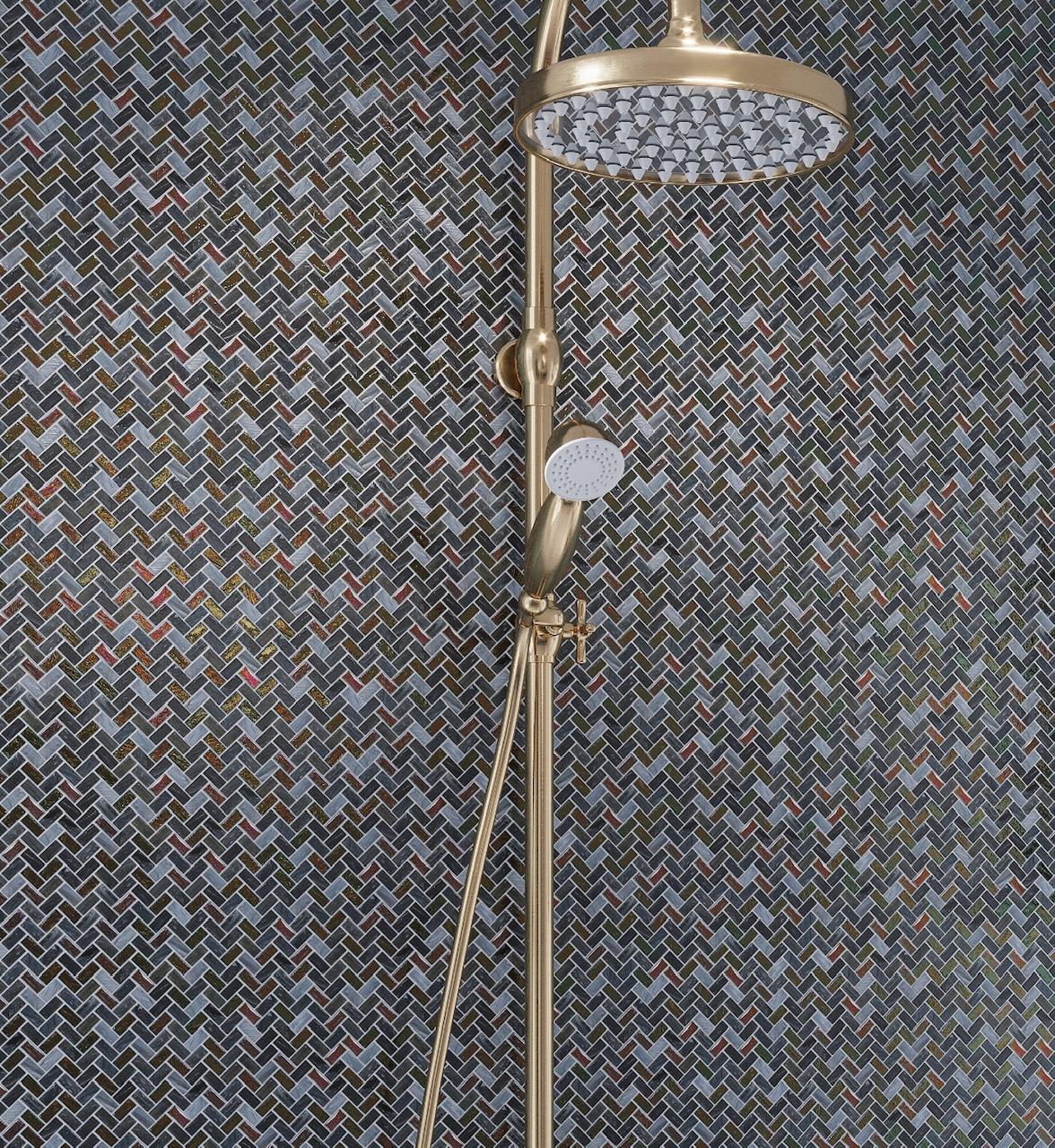 Apollo Tile    10 Pack 11.8-in x 11.9-in Dark Gray Herringbone Glossy Finished Glass Mosaic Floor and Wall Tile (9.75 Sq ft/case)