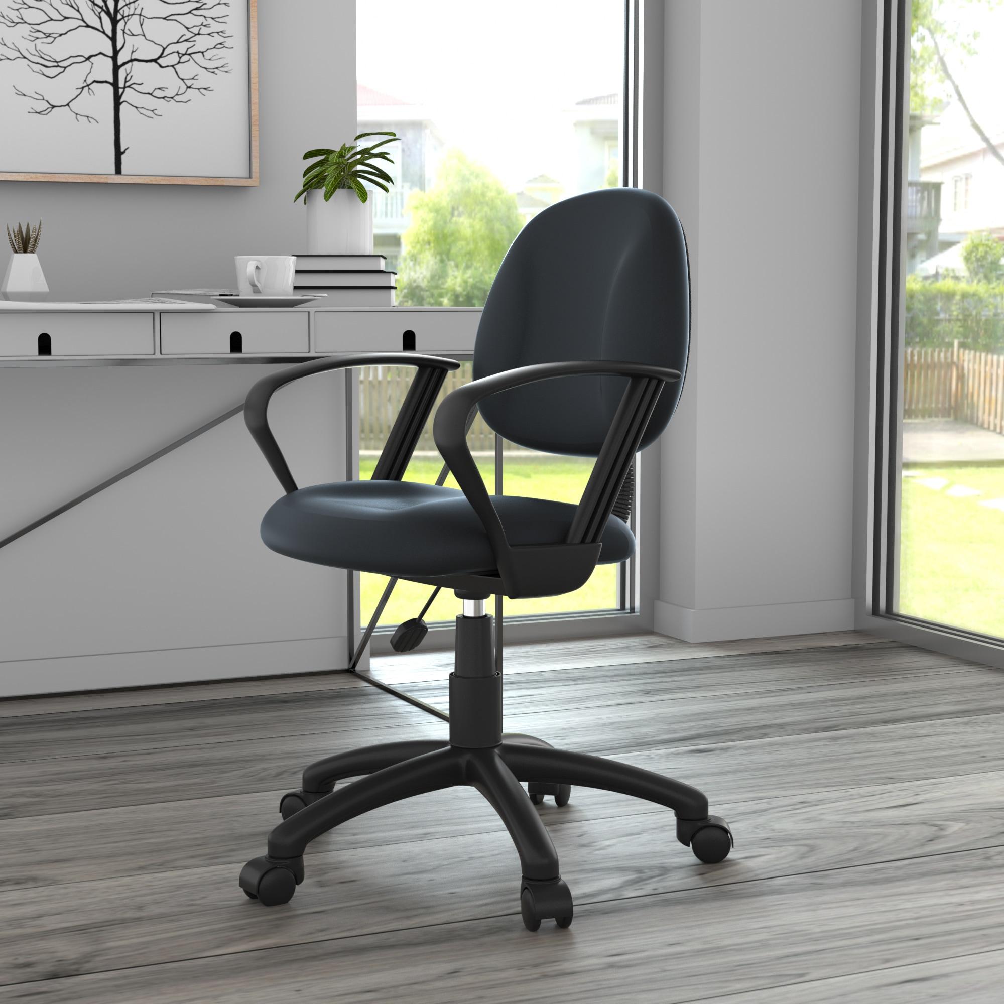 Posture Chair with Loop Arms Black - Boss Office Products: LeatherPlus, Lumbar Support, Adjustable Height