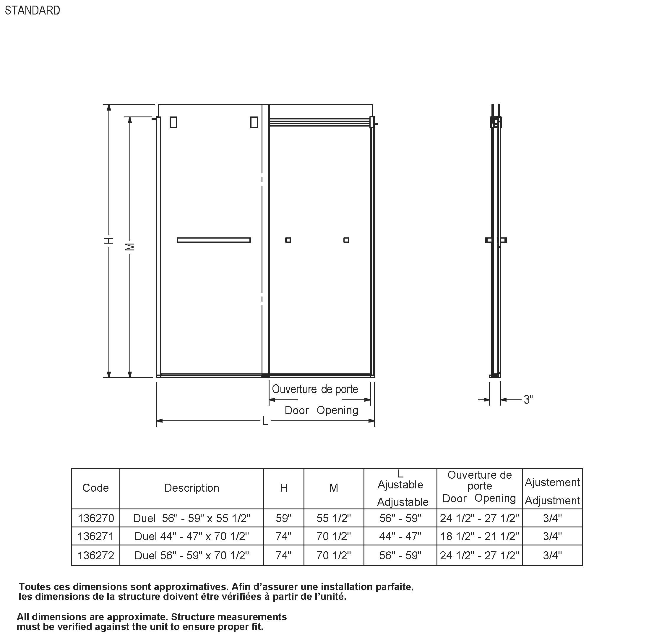 Maax Bath 136271-900-340-000 44-47 x 70.5-74 in. 8 mm Duel Sliding Shower Door - Matte Black