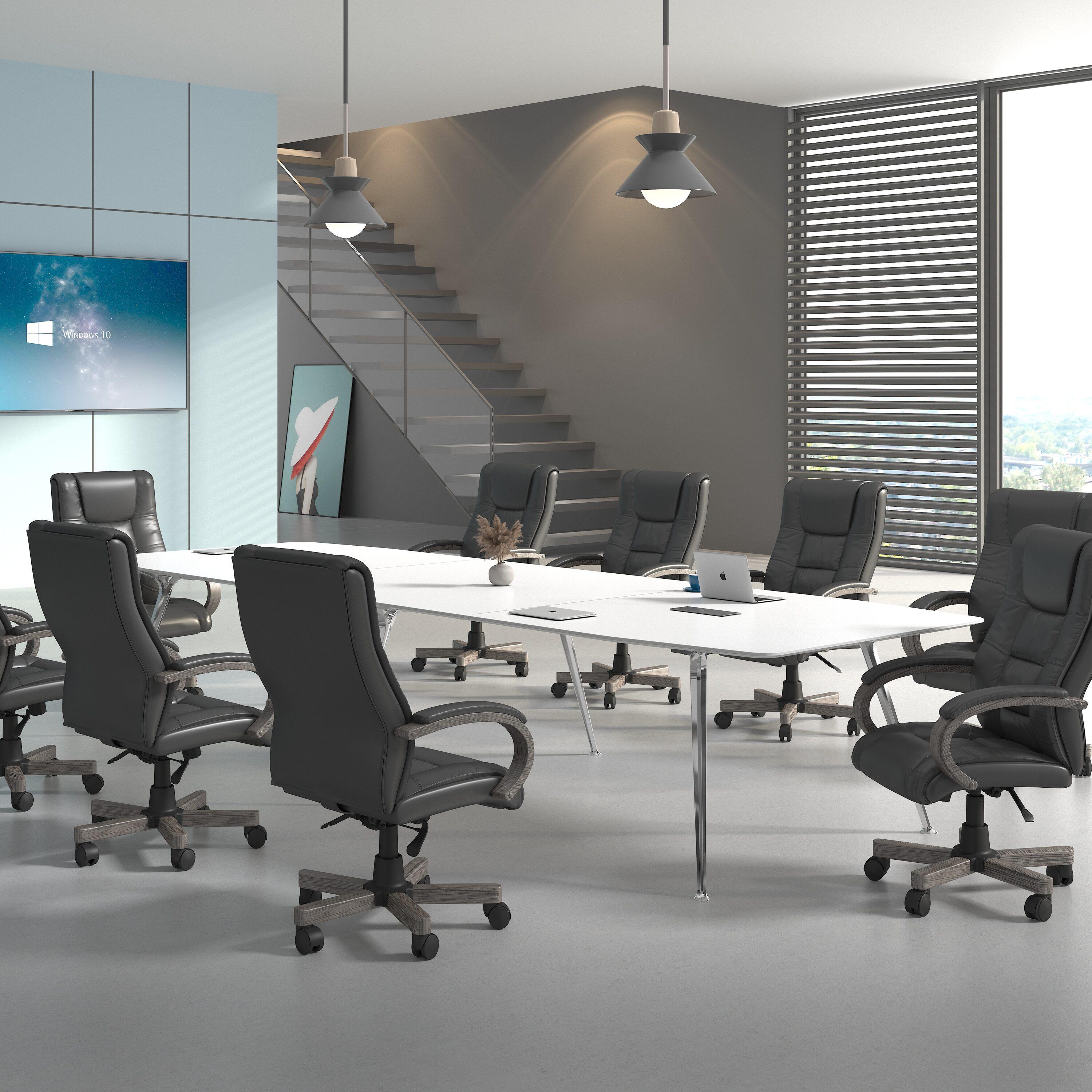 Boss Office Products High Back Wood Finished Executive Chair, Black Upholstery/Grey Wood