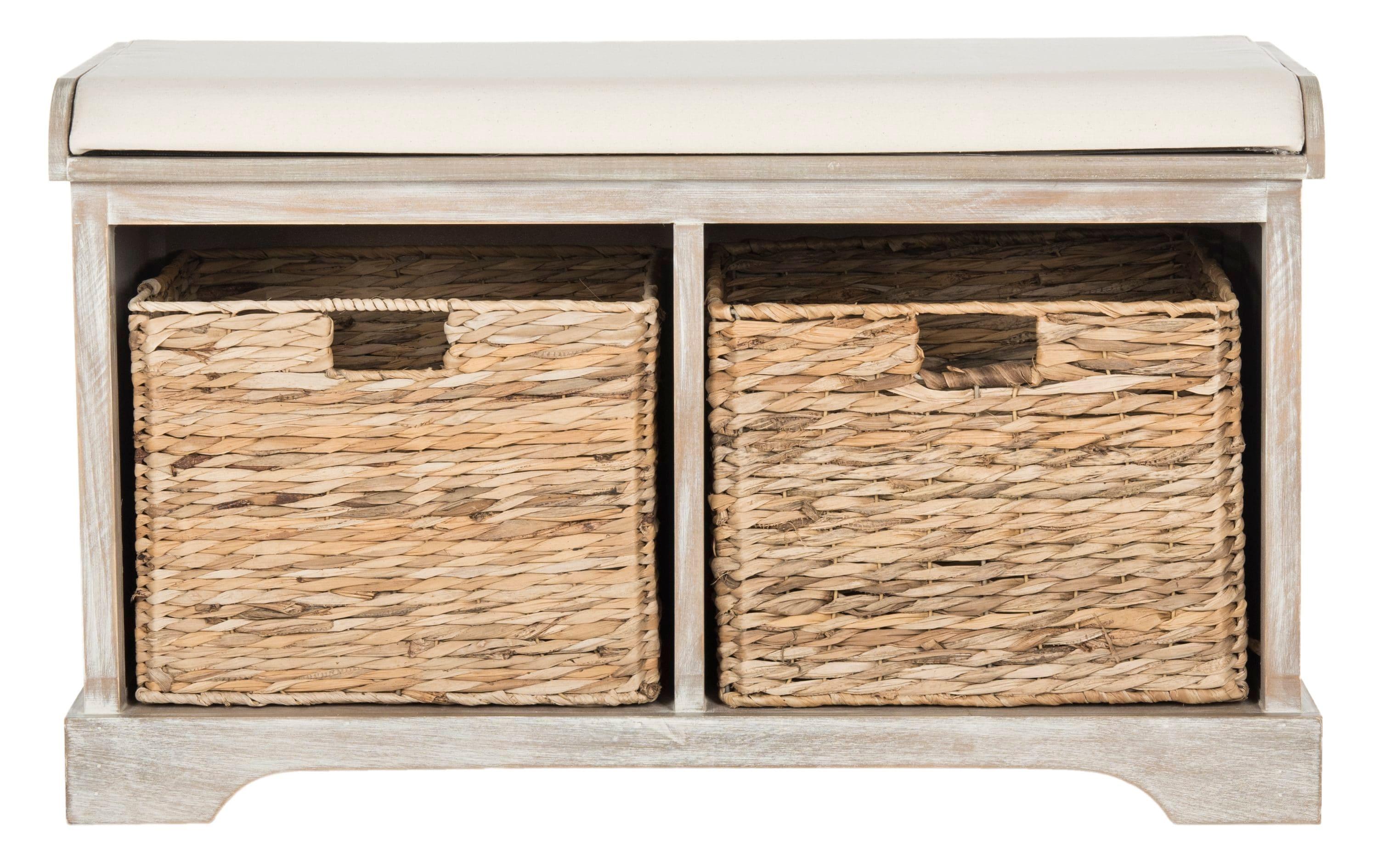 Freddy Wicker Storage Bench - Vintage White - Safavieh