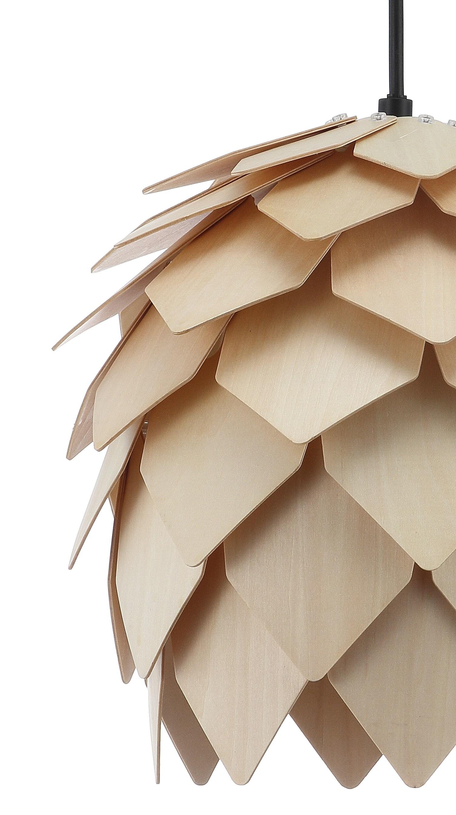 HOZO JYL6125A Simon 11.75" Pinecone Wood LED Pendant Contemporary Dimmable Adjustable Dining Room Living Room Kitchen Foyer Bedroom Hallway, Natural