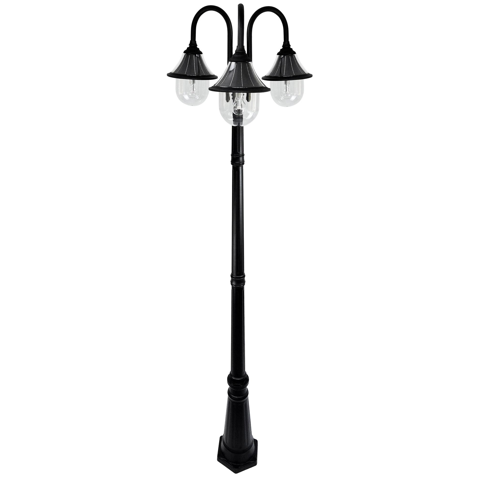 Gama Sonic Orion Outdoor Solar Lamp Post Light Kit, Triple Black Resin Industrial Style Downlight Lamp, Cast Aluminum Light Pole with Warm White Light 2700K, 123BM50003