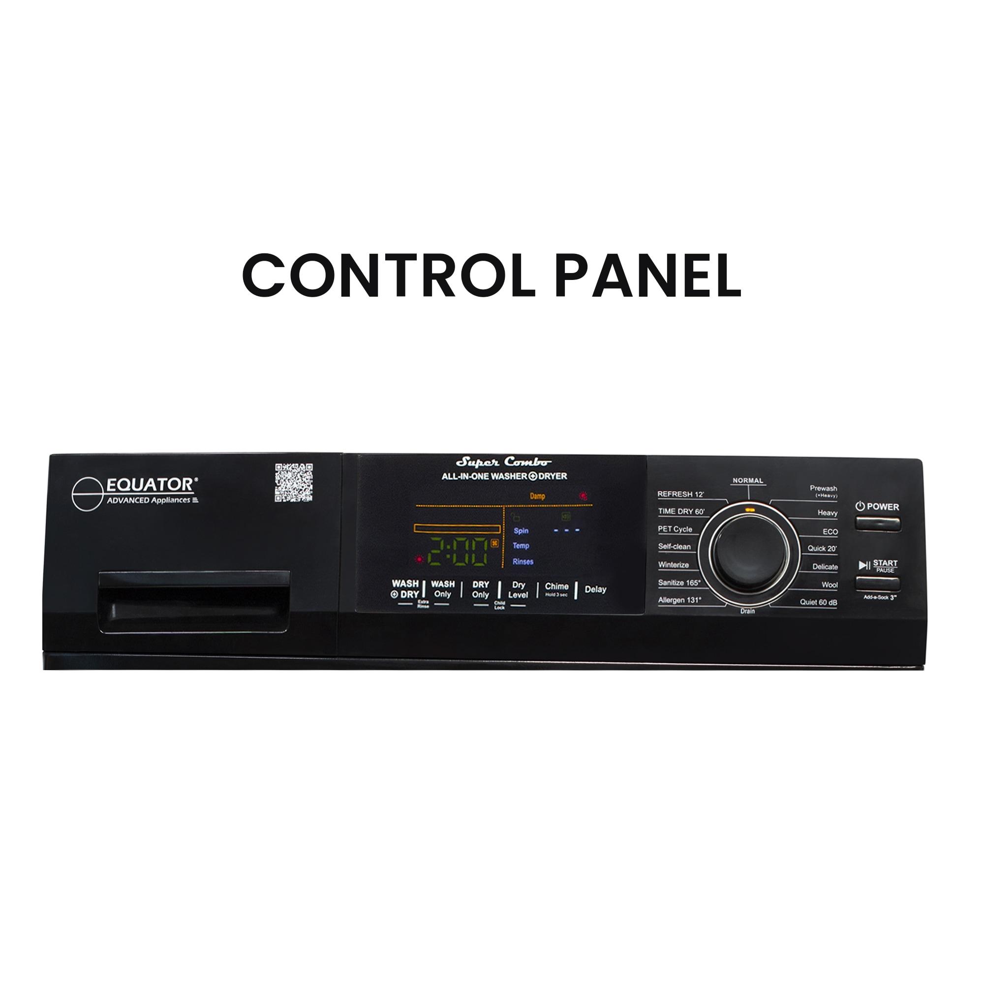 Equator Advanced Appliances All-in-one Washer Dryer Ventless FULLY BUILTIN 0-CLEARANCE 1.62cf/15lbs 110V 1400RPM with Pedestal EZ 4700 C + PDL 4455 Black