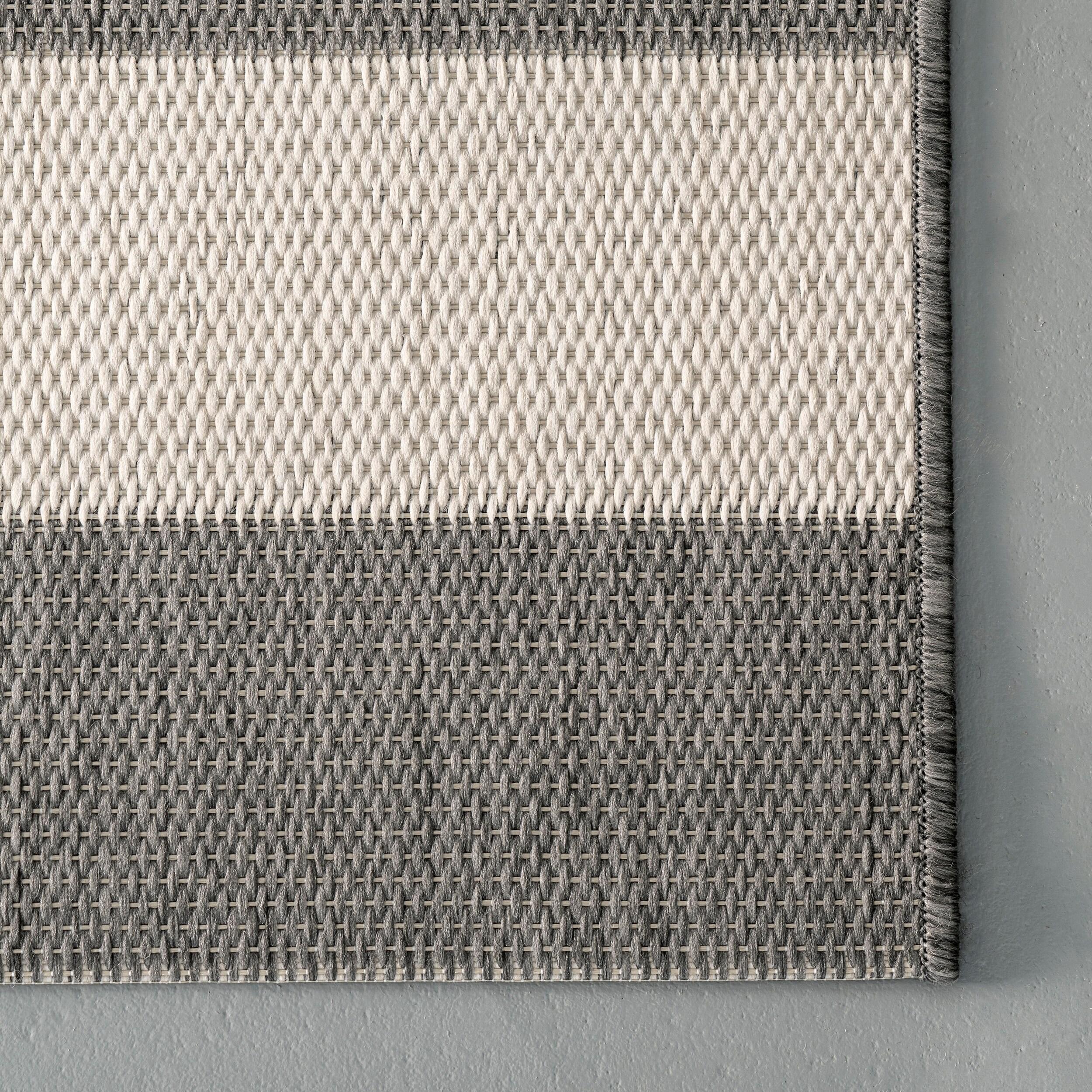 Nuloom Robin Striped 2x8 Indoor/Outdoor Runner Rug for Living Room Patio Deck Front Porch Entryway Hallway Kitchen, Light Grey/Ivory