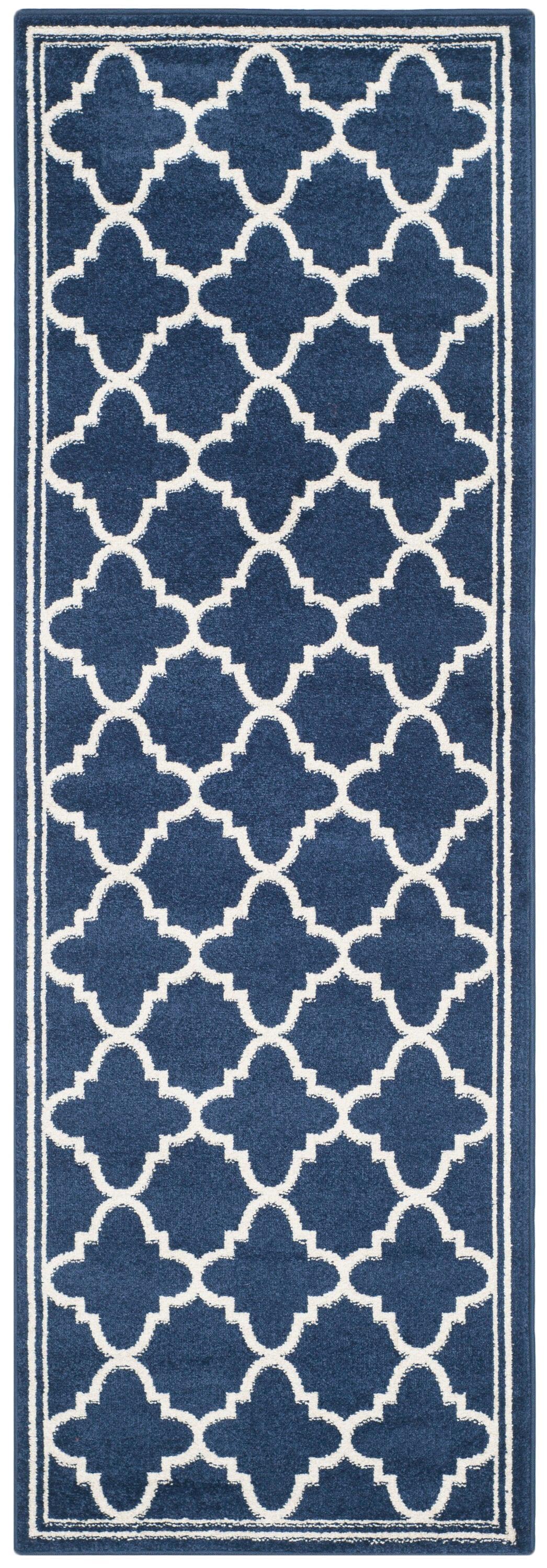 Amherst AMT422 Power Loomed Indoor Runner Rug - Navy/Beige - 2'3"x7' - Safavieh