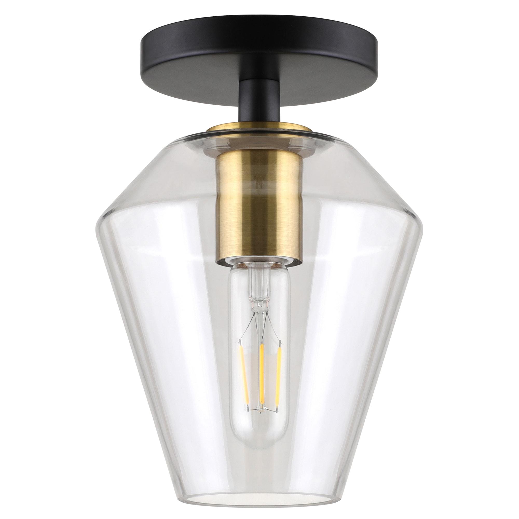 Hudson and Canal 7" Wide Semi Flush Mount: UL Listed, Retro-Inspired, Metal/Glass Fixture