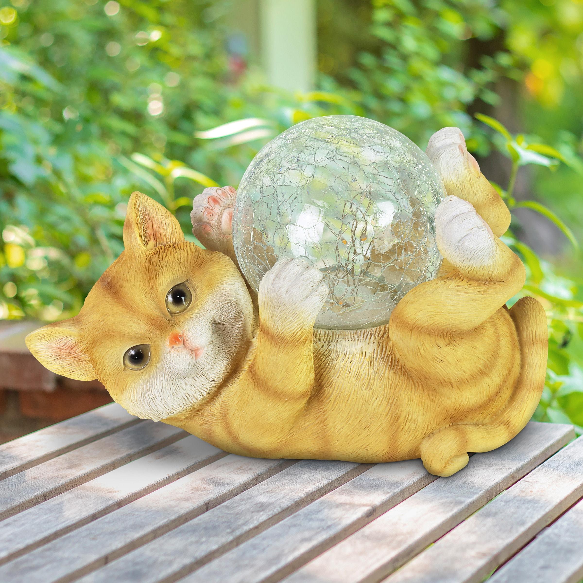 Exhart Exhart Solar Cat Playing with LED Crackle Ball Garden Statuary, 10.5 by 7.5 Inches