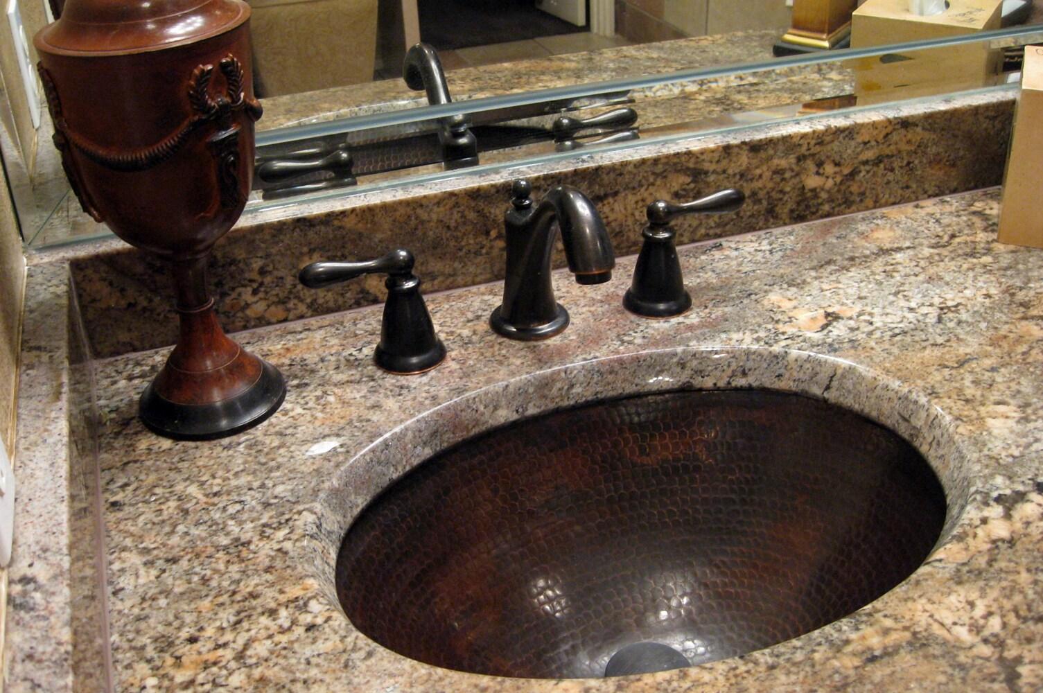 17" Oval Under Counter Hammered Copper Bathroom Sink