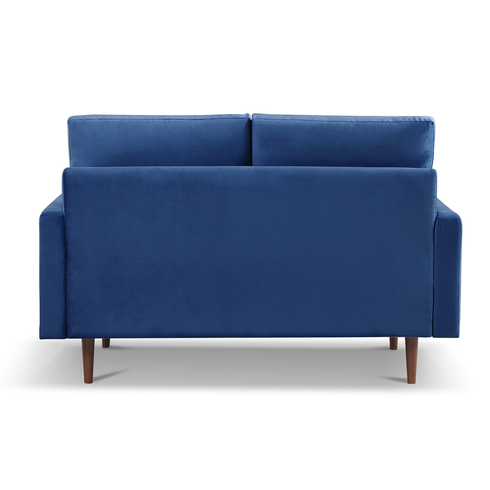 57 Inch Wide Upholstered Two Cushion Loveseat with Square Arms in Blue Velvet