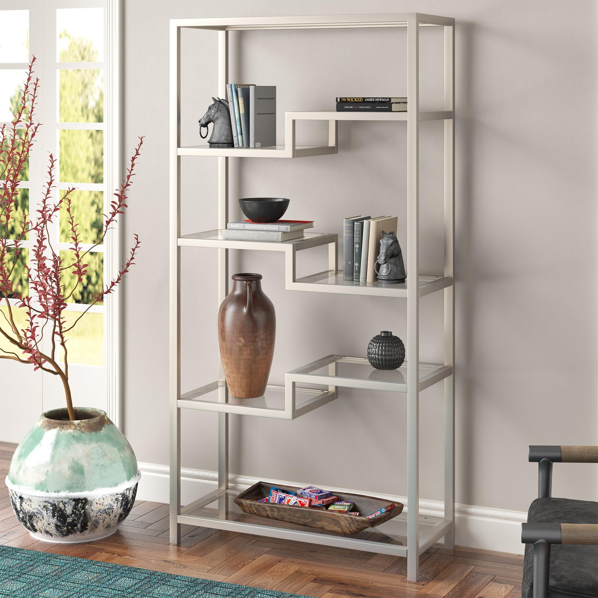 Evelyn&Zoe Johann 68" Tall Rectangular Bookcase, Satin Nickel