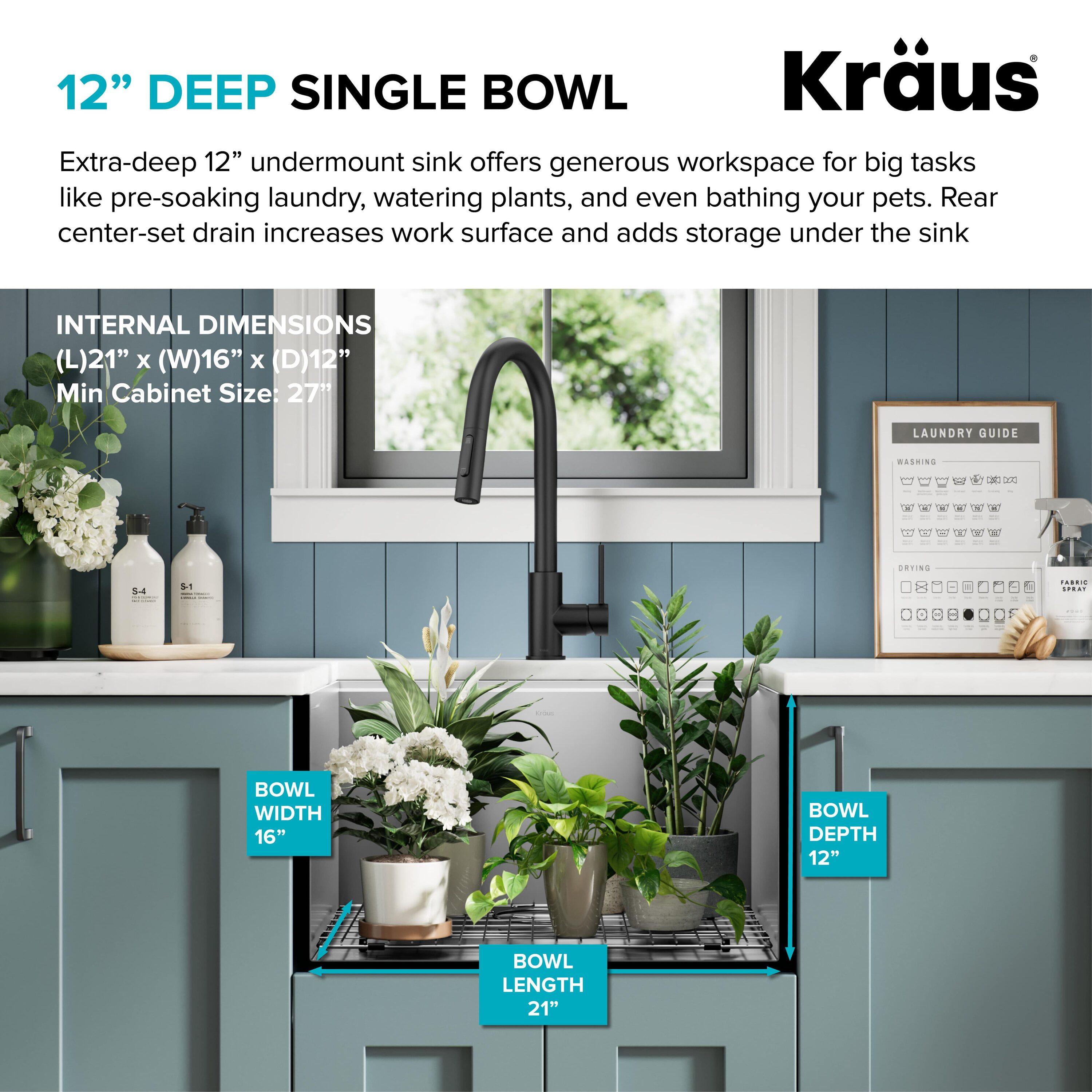 KRAUS Kore™ 23" L Undermount Workstation 16 Gauge Stainless Steel Single Bowl Laundry Utility Kitchen Sink