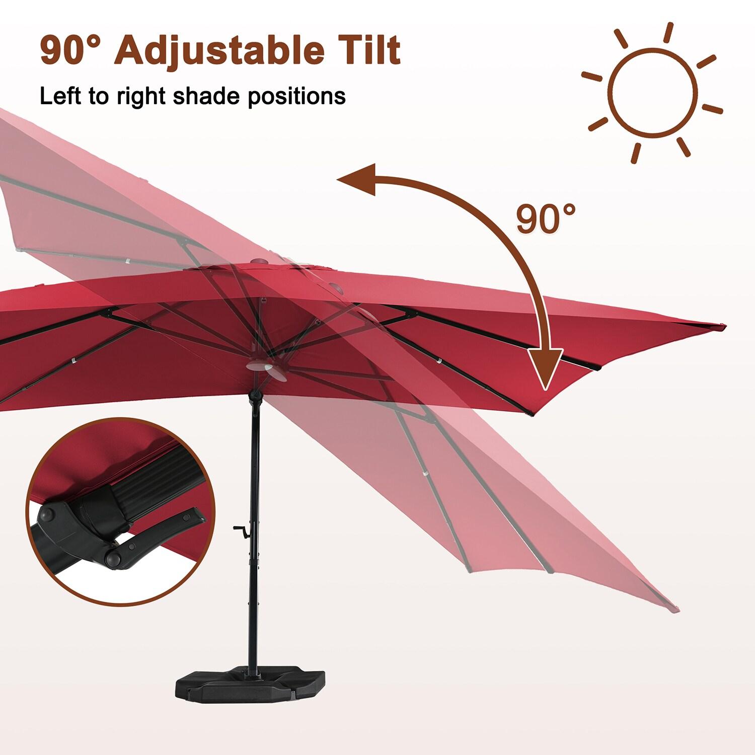 Mondawe 10x13 FT Cantilever Umbrella Large Offset Umbrella with 360°Rotation and LED Light Panel Cantilever Patio Umbrella for Backyard, Pool & Garden, Red