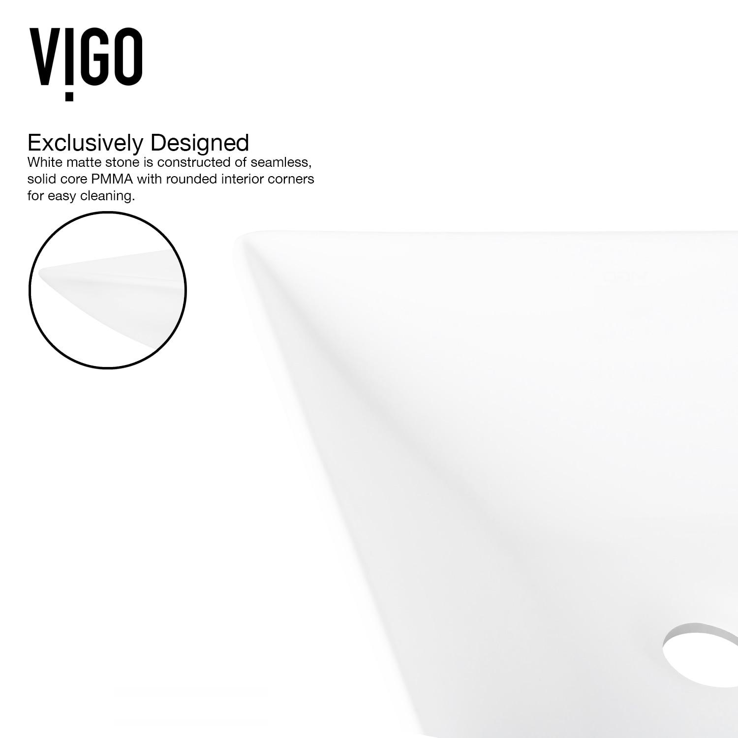 VIGO VG04004 Hibiscus 16" L x 16" W x 5" HMatte Stone White Handmade Square Vessel Bathroom Sink