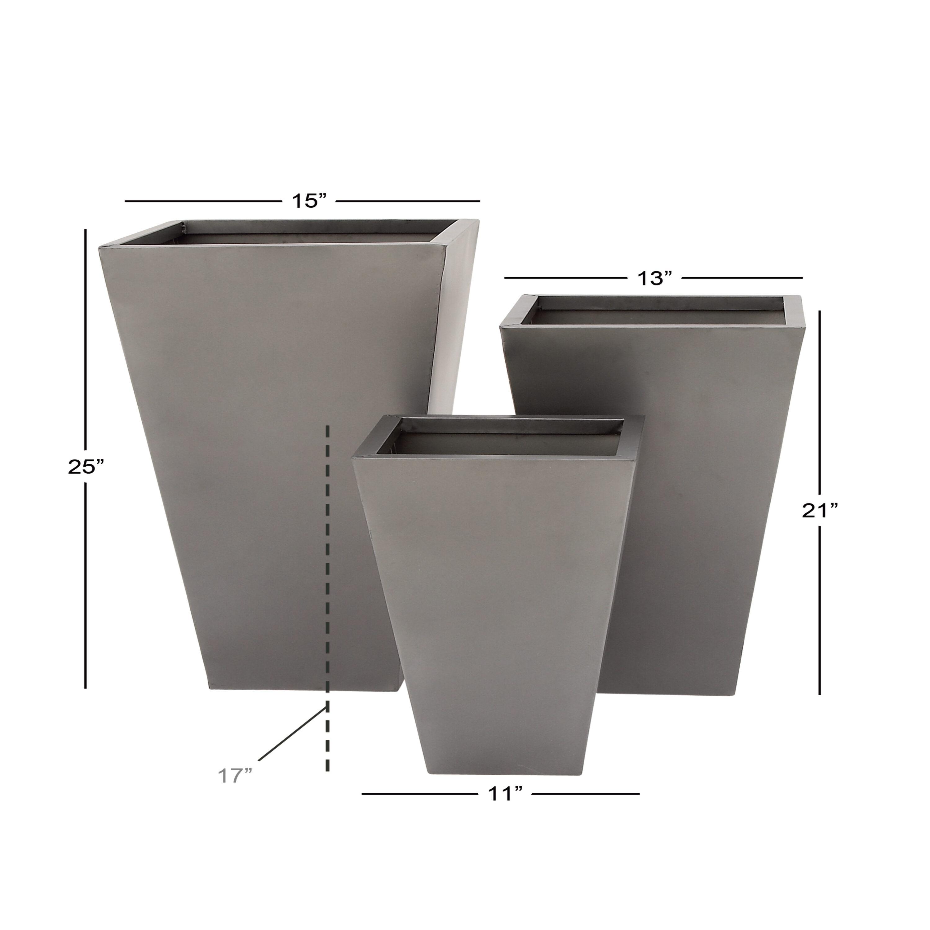Set of 3 Contemporary Trapezoidal Iron Planters Gray - Olivia & May