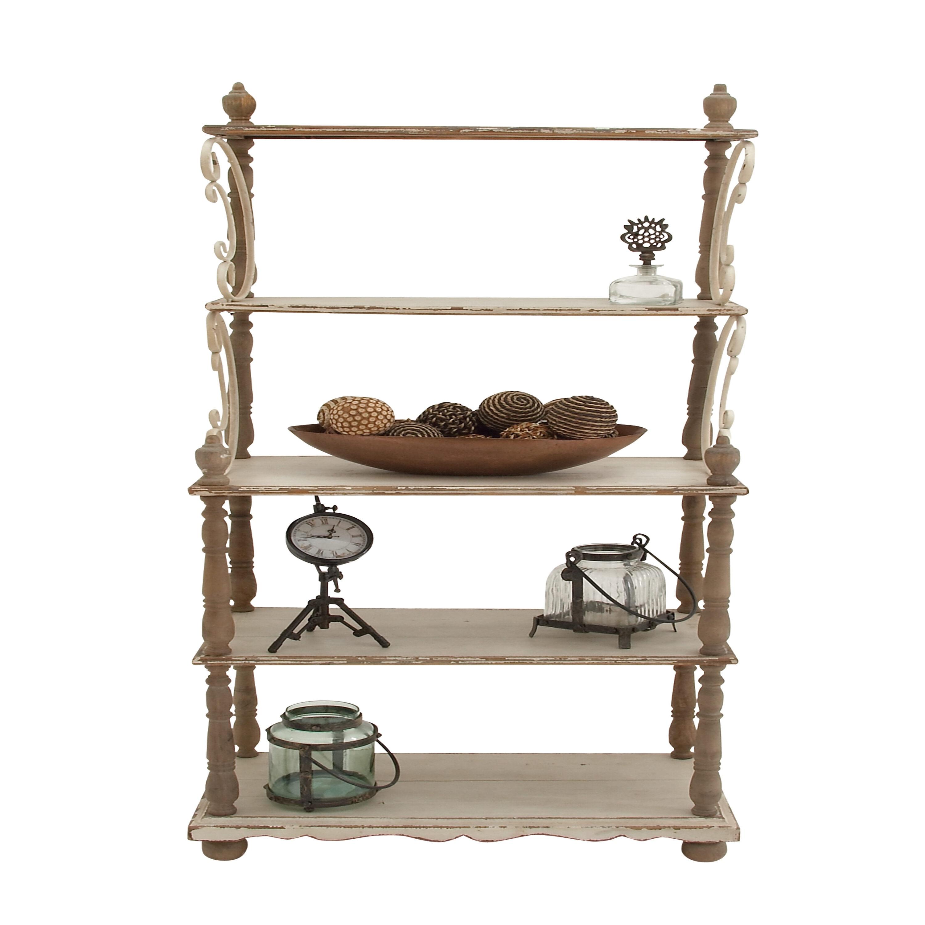 75" x 32" Farmhouse Wood Shelving Unit Off White - Olivia & May: 5-Tier Storage Bookcase