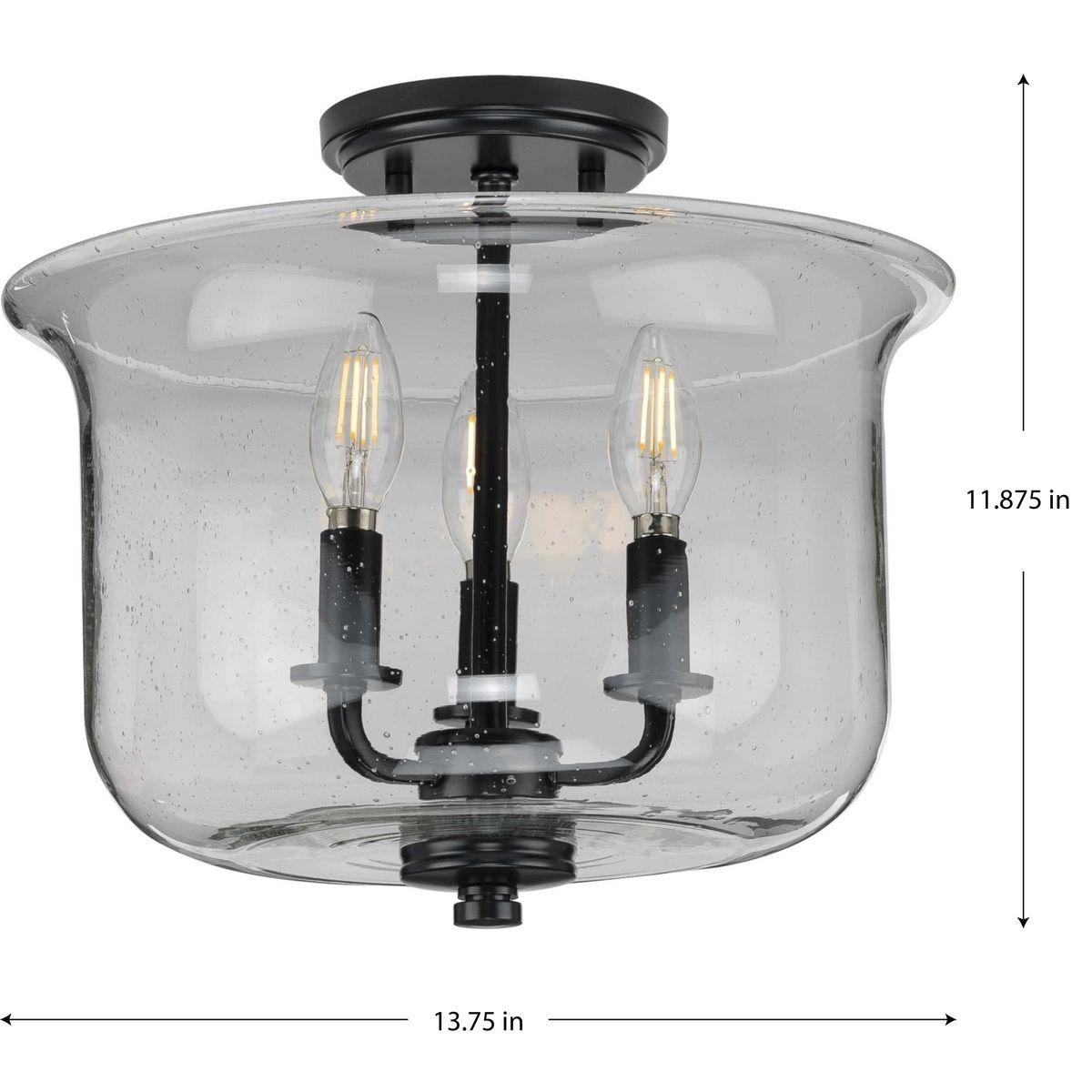 Progress Lighting Winslett 3-Light Semi-Flush Mount, Matte Black, Seeded Glass Shade