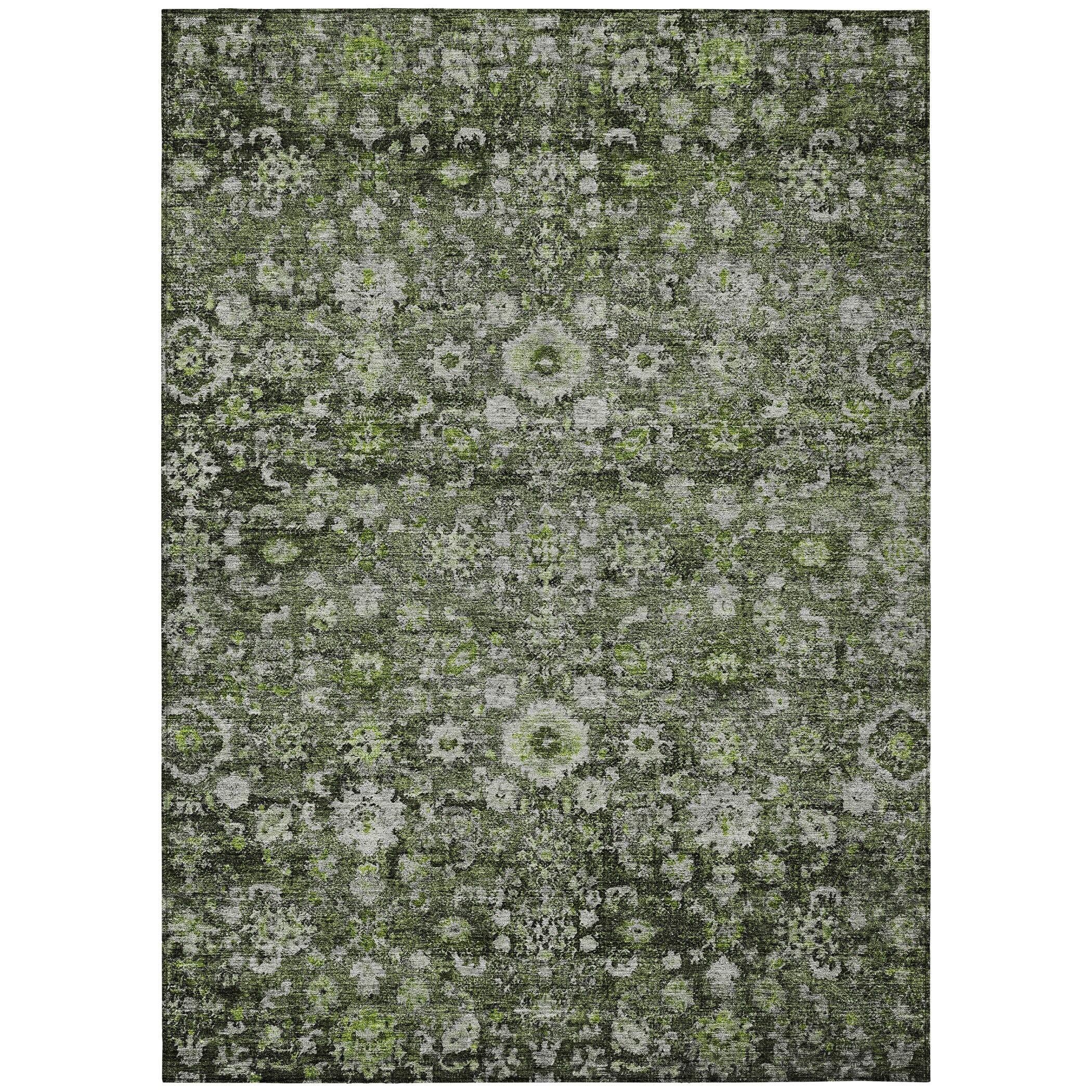 Green Synthetic Flat Woven Rectangular Washable Rug