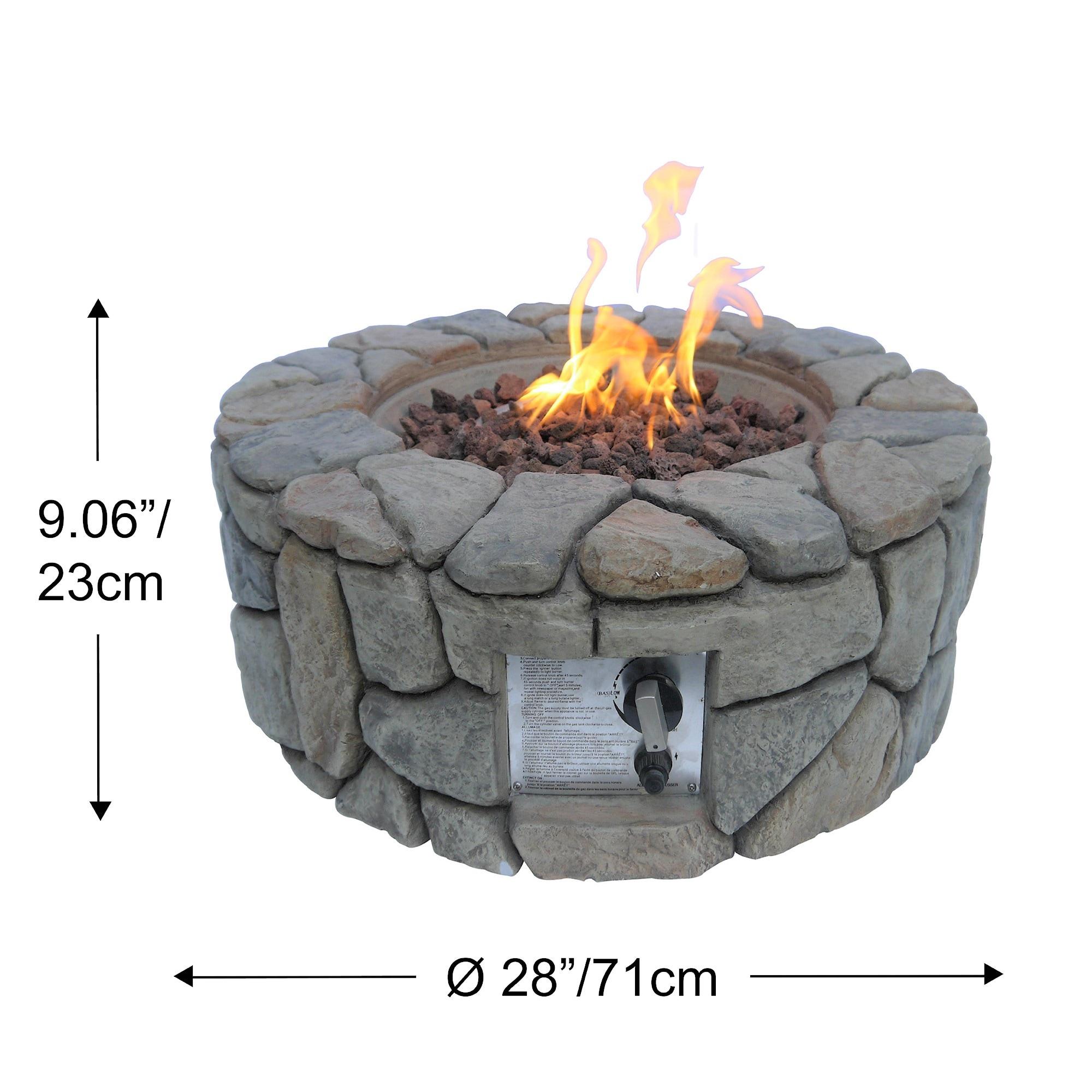 Grayson 28" Outdoor Round Stone Propane Gas Fire Pit - Teamson Home
