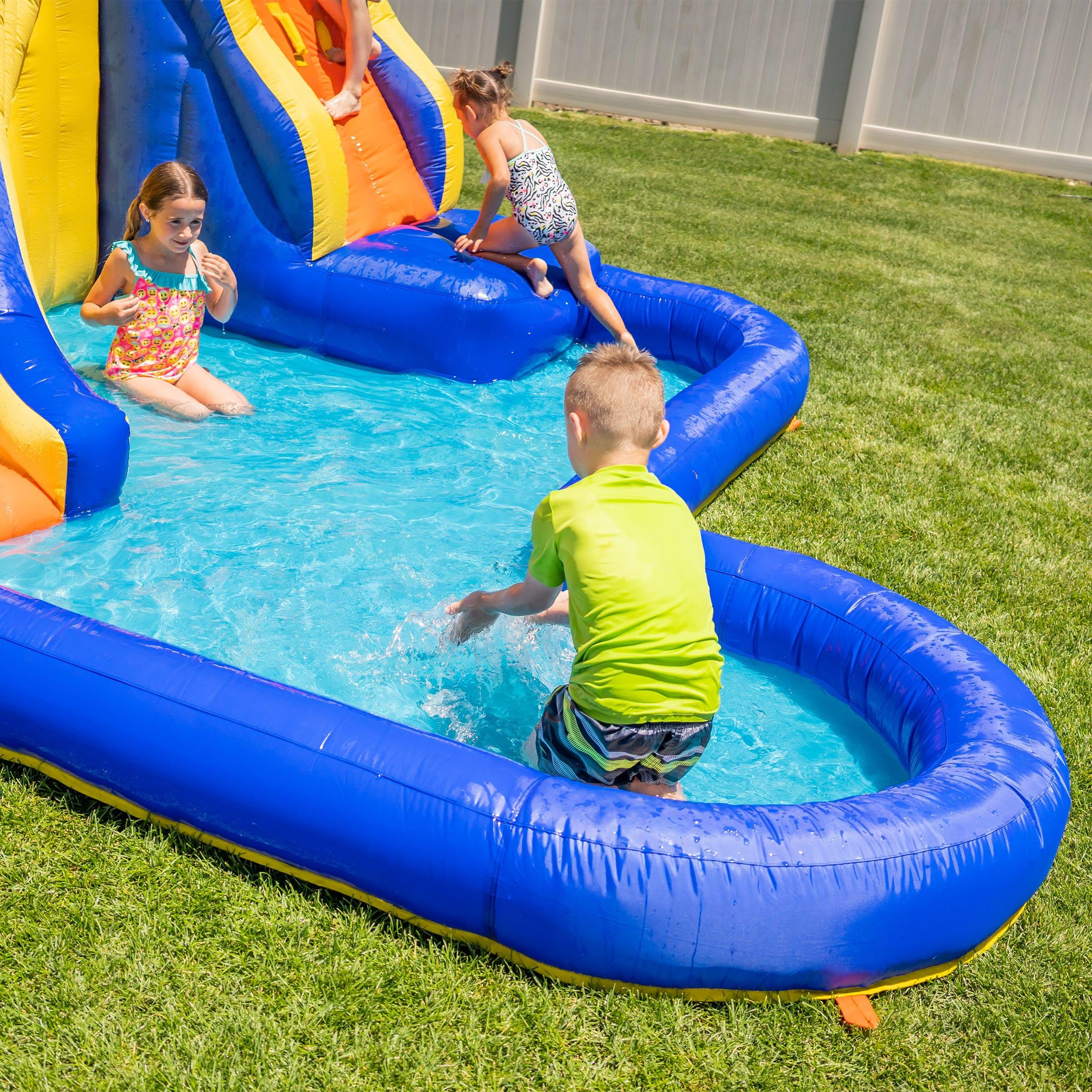 Sportspower™ Big Wave II Inflatable Water Slide with Climbing Wall & Splash Pool, Ages 3-8, Heavy Duty, ASTM Certified, Lifetime Warranty on Included Blower