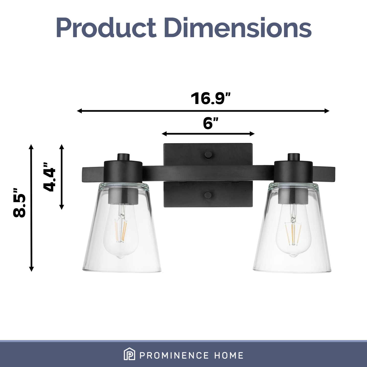 Prominence Home Fairendale 2-Light Matte Black Bathroom Vanity Light with Clear Glass Shade