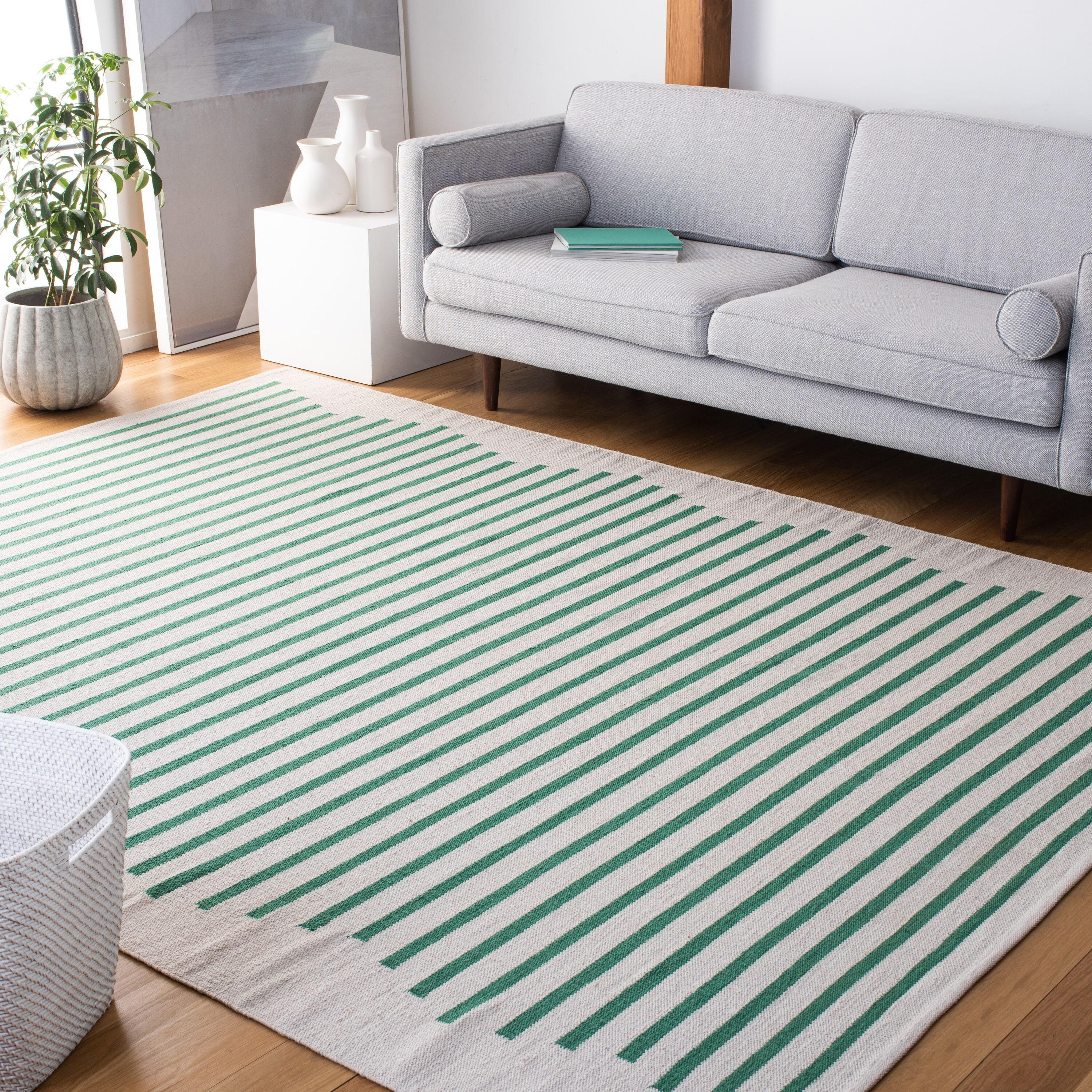 Ivory Geometric Square Cotton Flat Woven Accent Rug - 6'