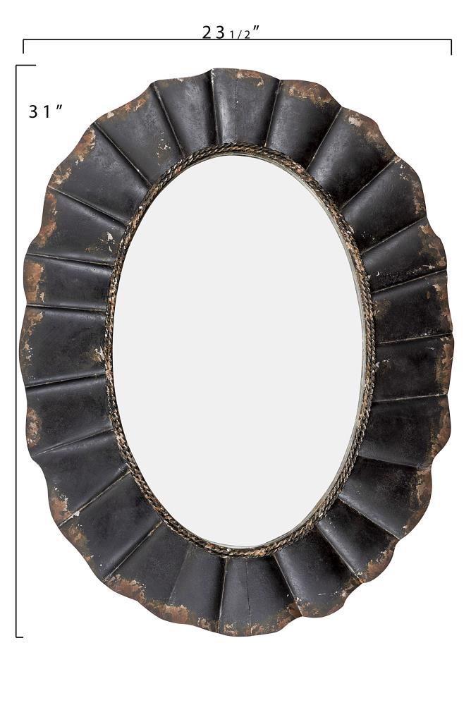Creative Co-Op Distressed Metal Scalloped Oval Wall Mirror, Black